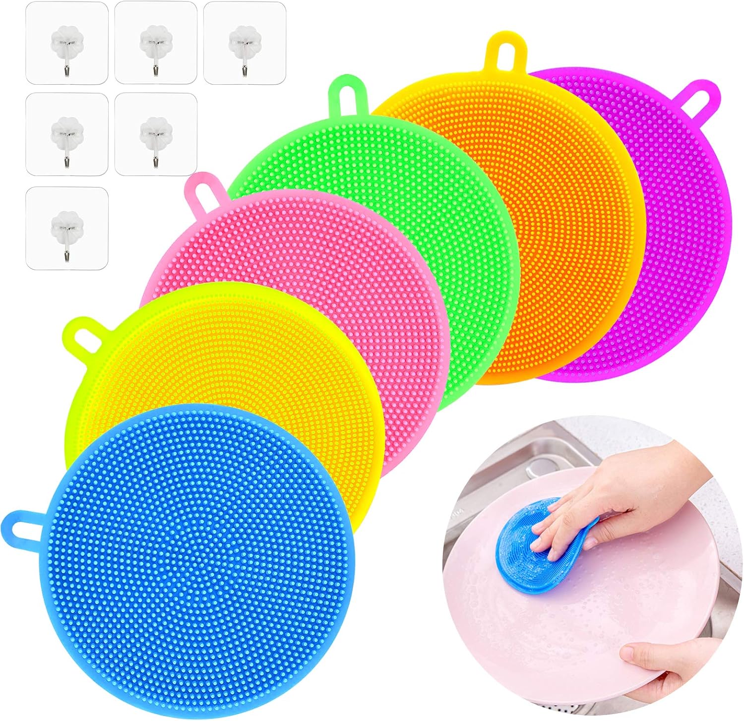 PATAZOK 6pcs Kitchen Silicone Sponges,Dishwashing AntiBacterial Sponge