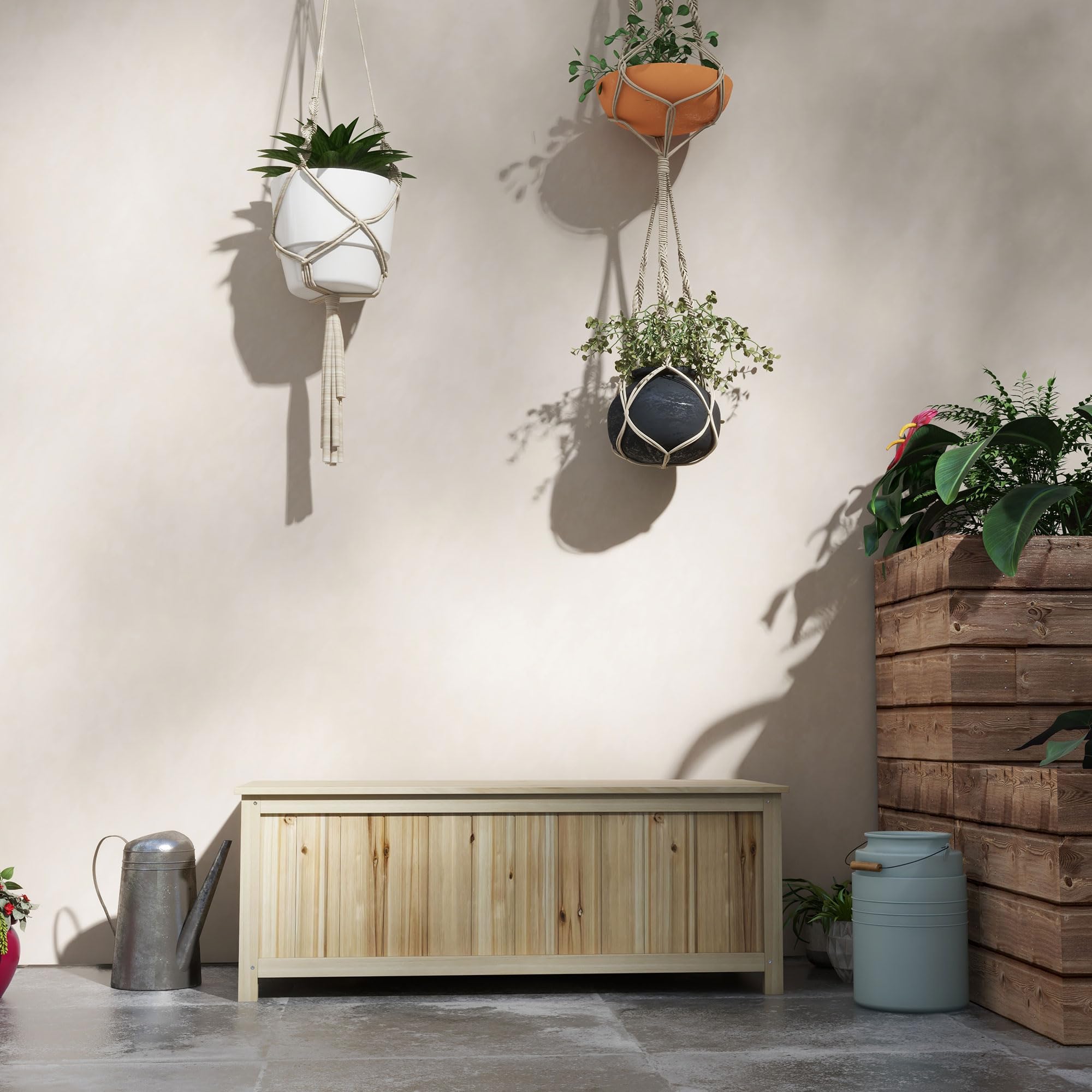Outsunny Coffre de Rangement Jardin en Bois avec Vérins 120 x 55 x 45 cm