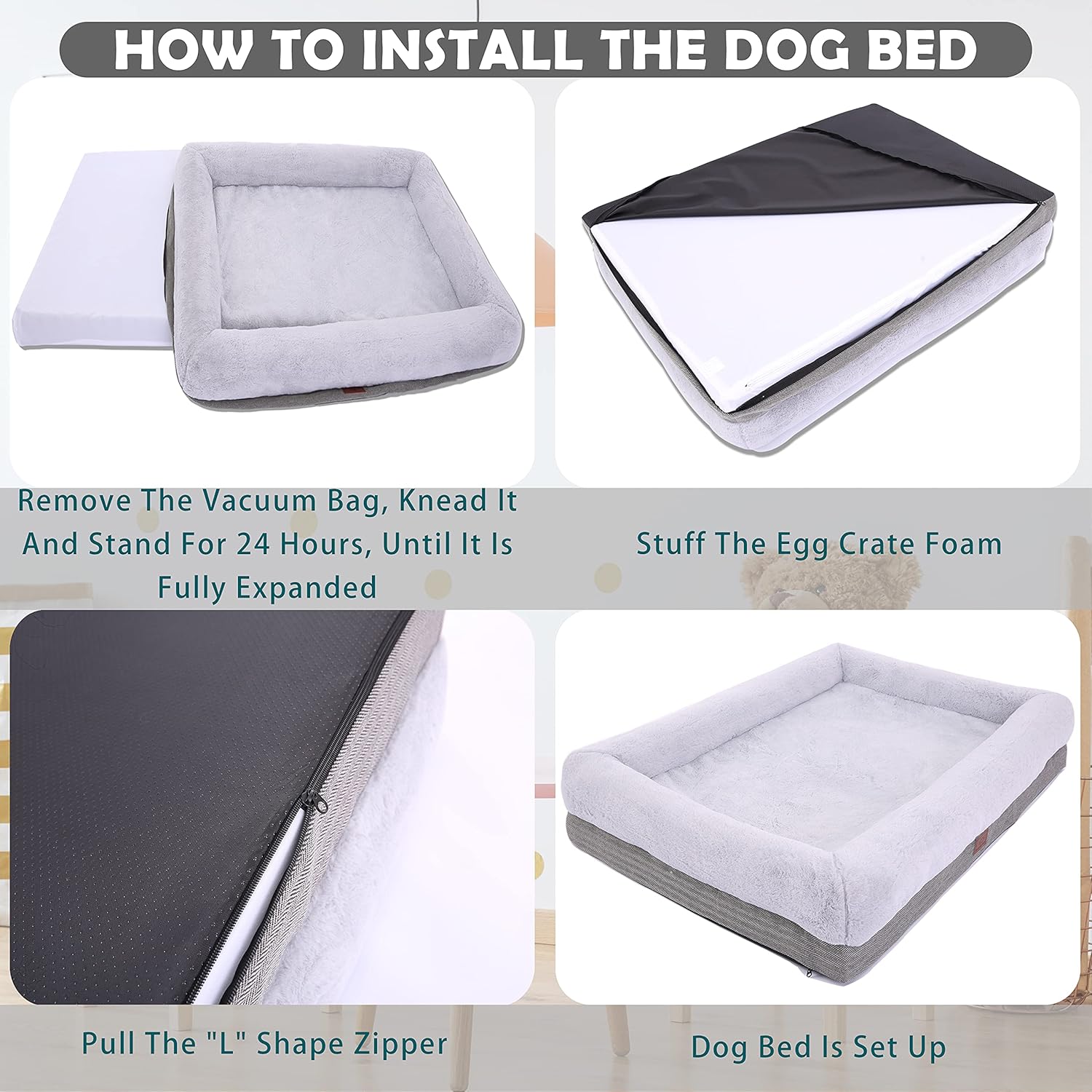review Orthopedic Dog Bed for Extra Large Dogs, Bolster Sides Dog Sofa Bed with Removable Washable Cover & Non-Skid Bottom, Soft Pet Bed with Egg Foam Dog Couch for Sleeping, 40 x 28 Inch, Gray