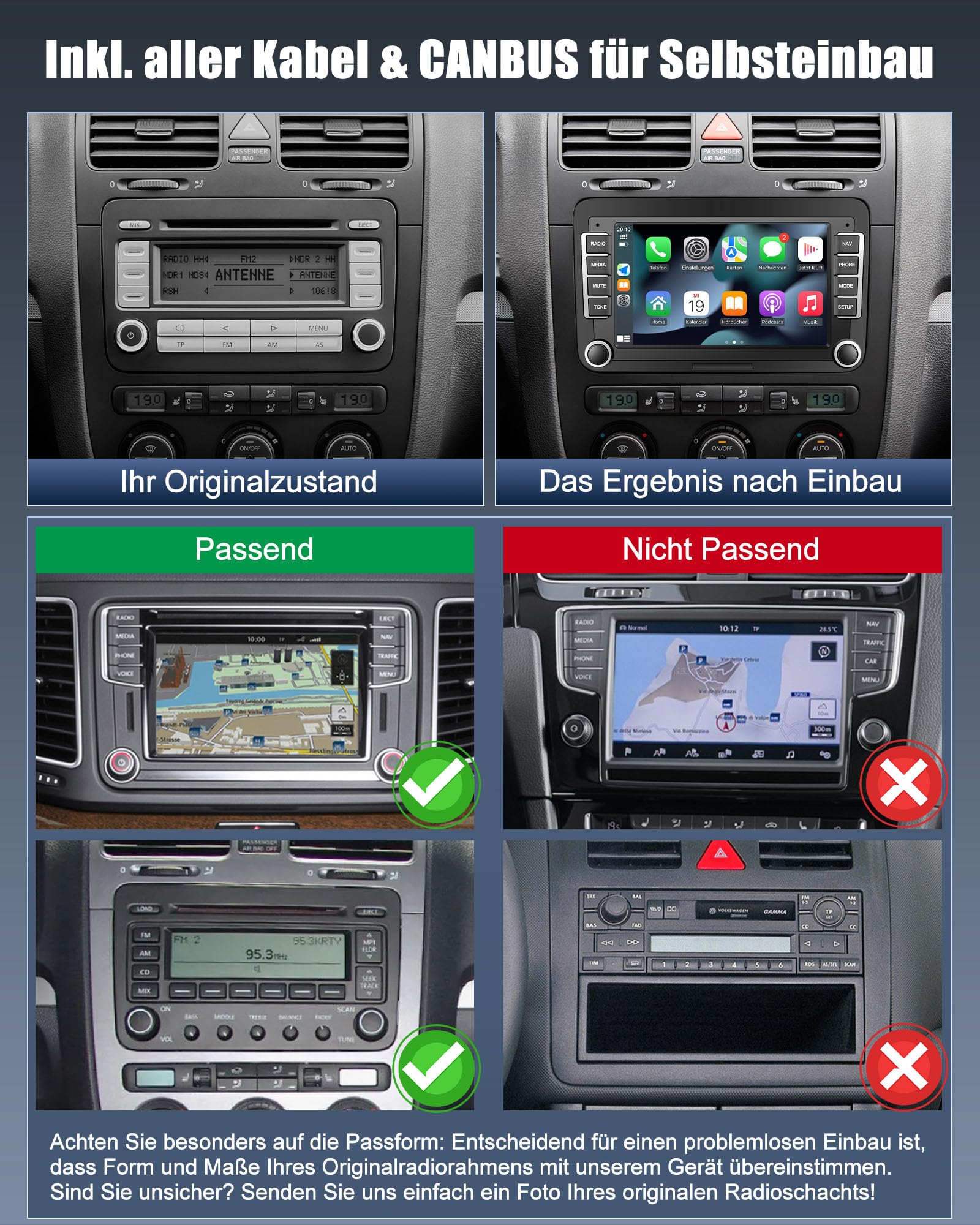 Lehwey Bluetooth Autoradio mit Bildschirm für Golf 5 6 VW Polo T5 Passat Touran Seat mit Navi WLAN FM/AM, Apple Carplay, Android Auto, Lenkrad Strg, 2Din Android 14 Dab Auto Radio Touch Display 7 Zoll