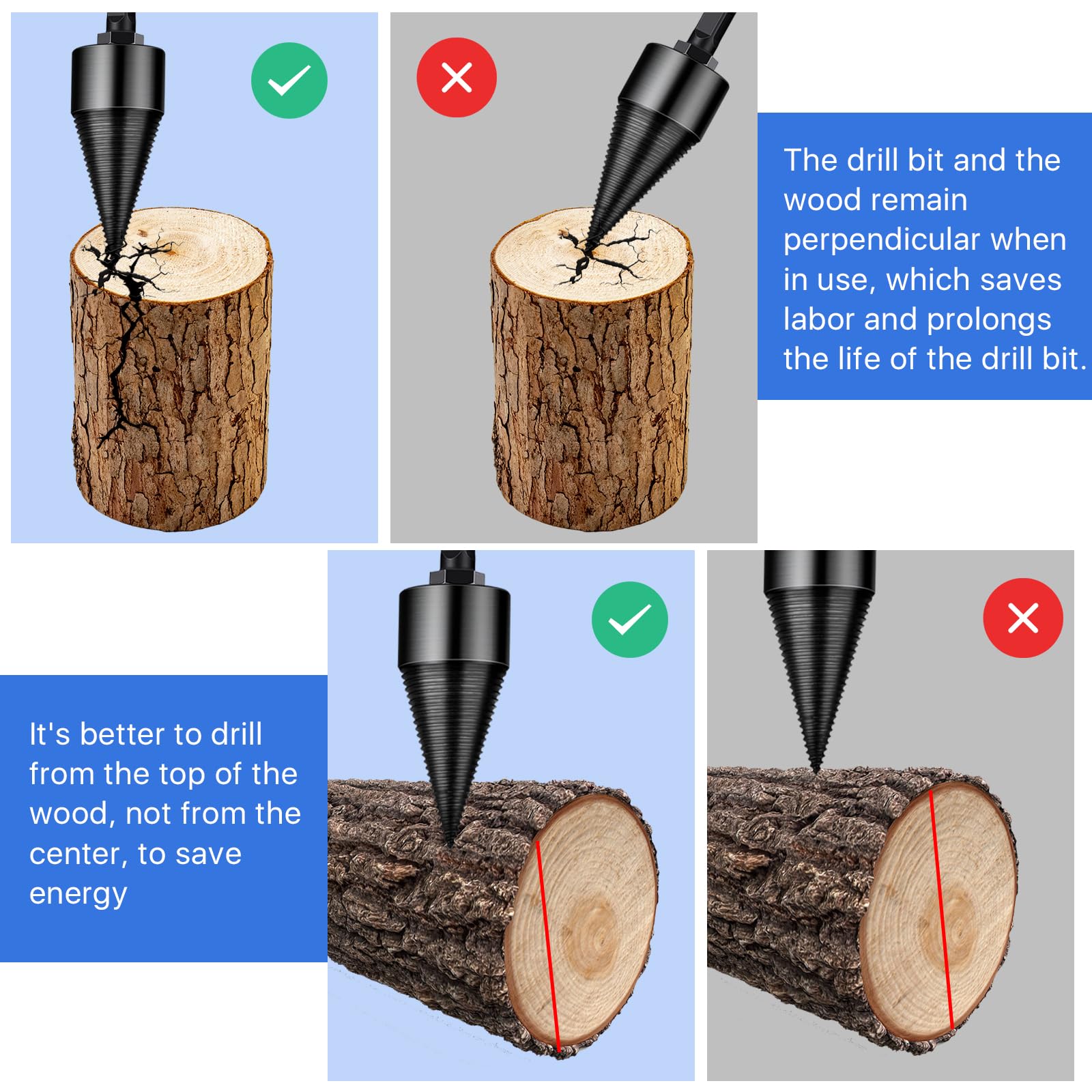Wood Splitting Firewood Drill Bit Set - 32mm & 42mm Log Splitter ...