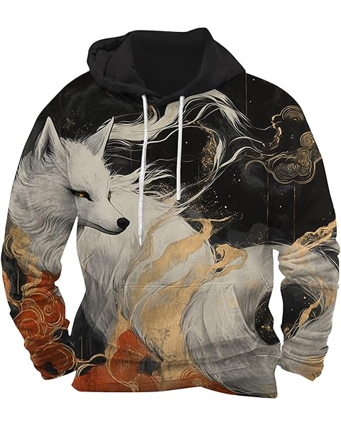 ZOCAVIA Mens Novelty Hoodies Fall Casual Long Sleeve Pullover Tops Oversized Western Retro Animal Graphic Hooded Sweatshirts