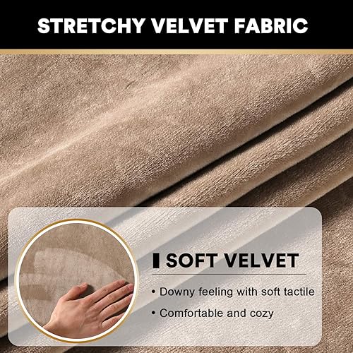 Miniatura 6 de Fundas elásticas de terciopelo para cojín de sofá, juegos de fundas súper elásticas para sofá individual (marrón, 3 piezas)