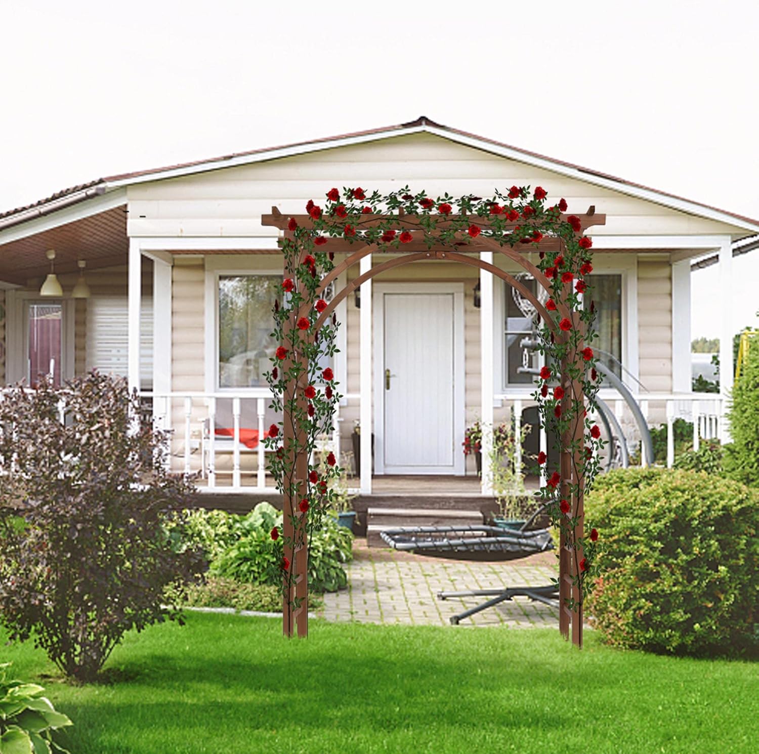 BILEK Wood Garden Arbor Arch, 7FT Natural Fir Wood Arbor Wedding Arch Outdoor Garden Trellis Pergola Arbor with Trellis Wall for Climbing Plants, Wedding,Outdoor Patio Décor, Dark Brown