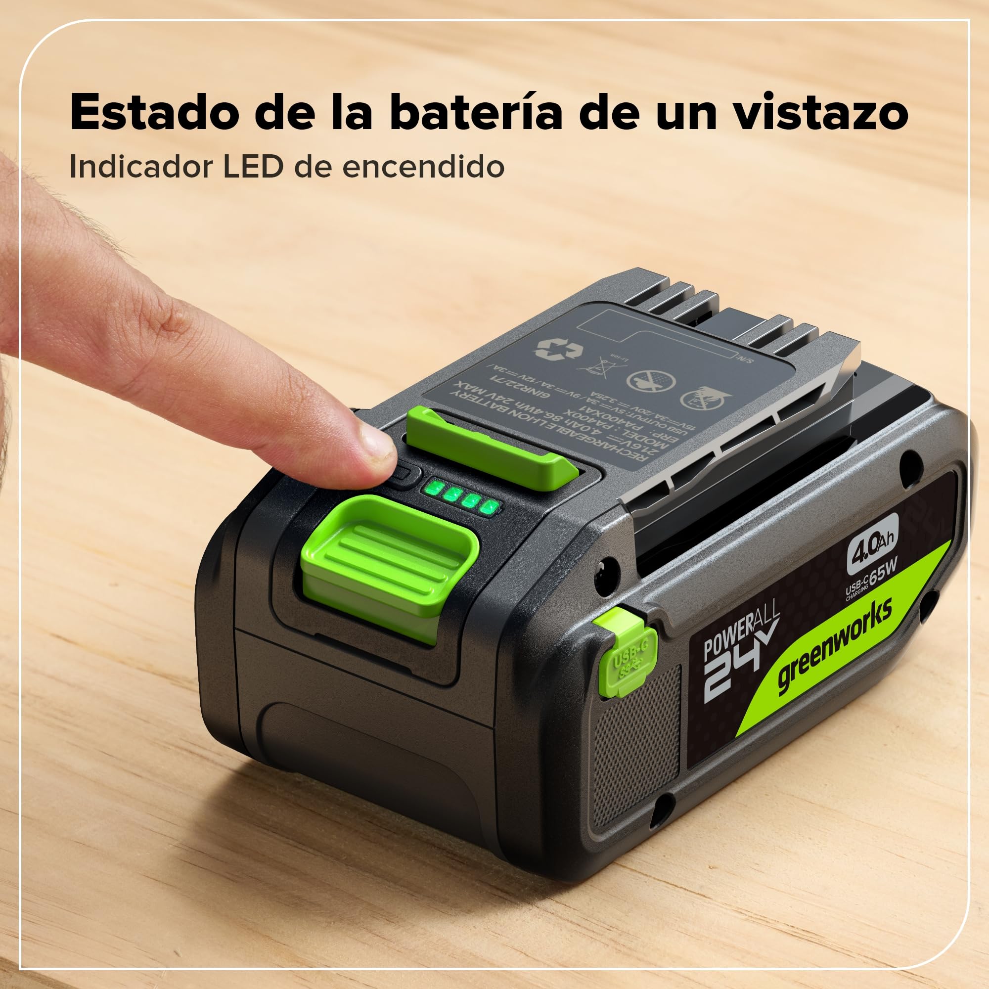 Greenworks TwinPack 24V 4Ah Batería Recargable de Alta Potencia USB-C Batería de Iones de Litio Compatible con Todos los más de 200 Dispositivos Greenworks 24V, 2 años de garantía - K2D8NNA