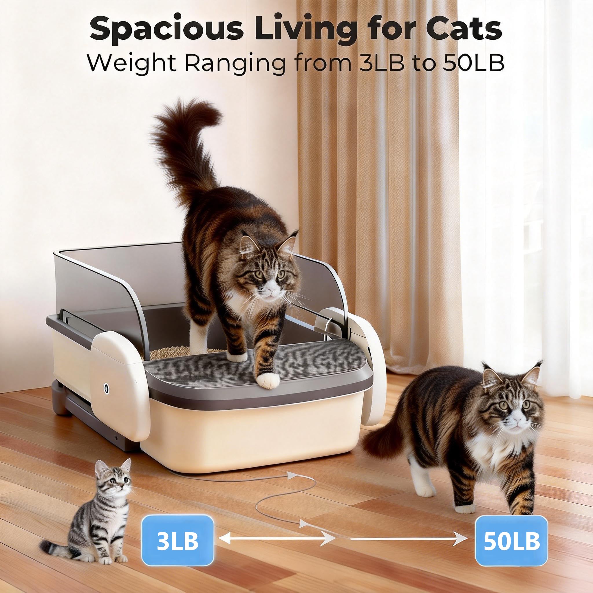 Automatic Litter Box Self Cleaning Odor Control for Cats 3LB to 50LB Large Capacity APP Control Safety Sensor Multi-Cat Use，Accessible Electric，Low-Entry Electric Litter Box - image 2