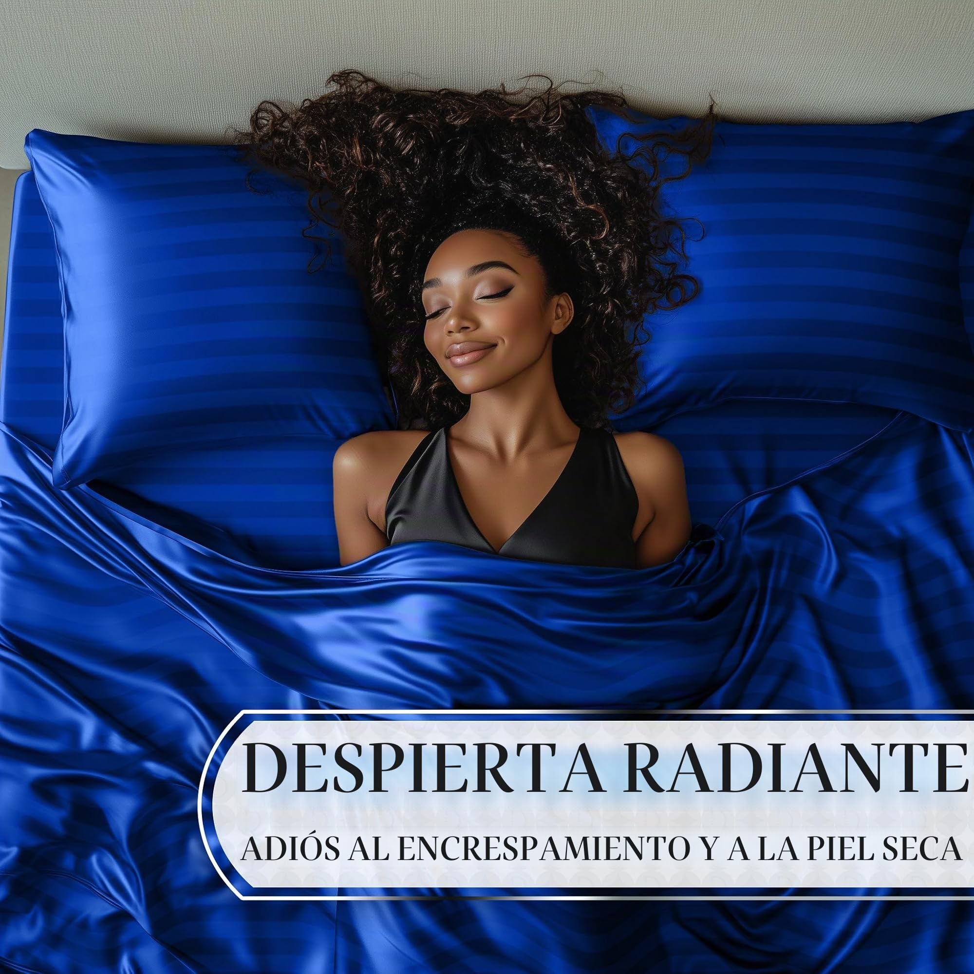 DECOLURE, Juego de ropa de cama sedosa de satén de lujo de 4 piezas, sin arrugas, con sábana bajera de 40 cm de profundidad, perfecto para cabello y piel, tamaño king, regalos para mujer, rayas azules