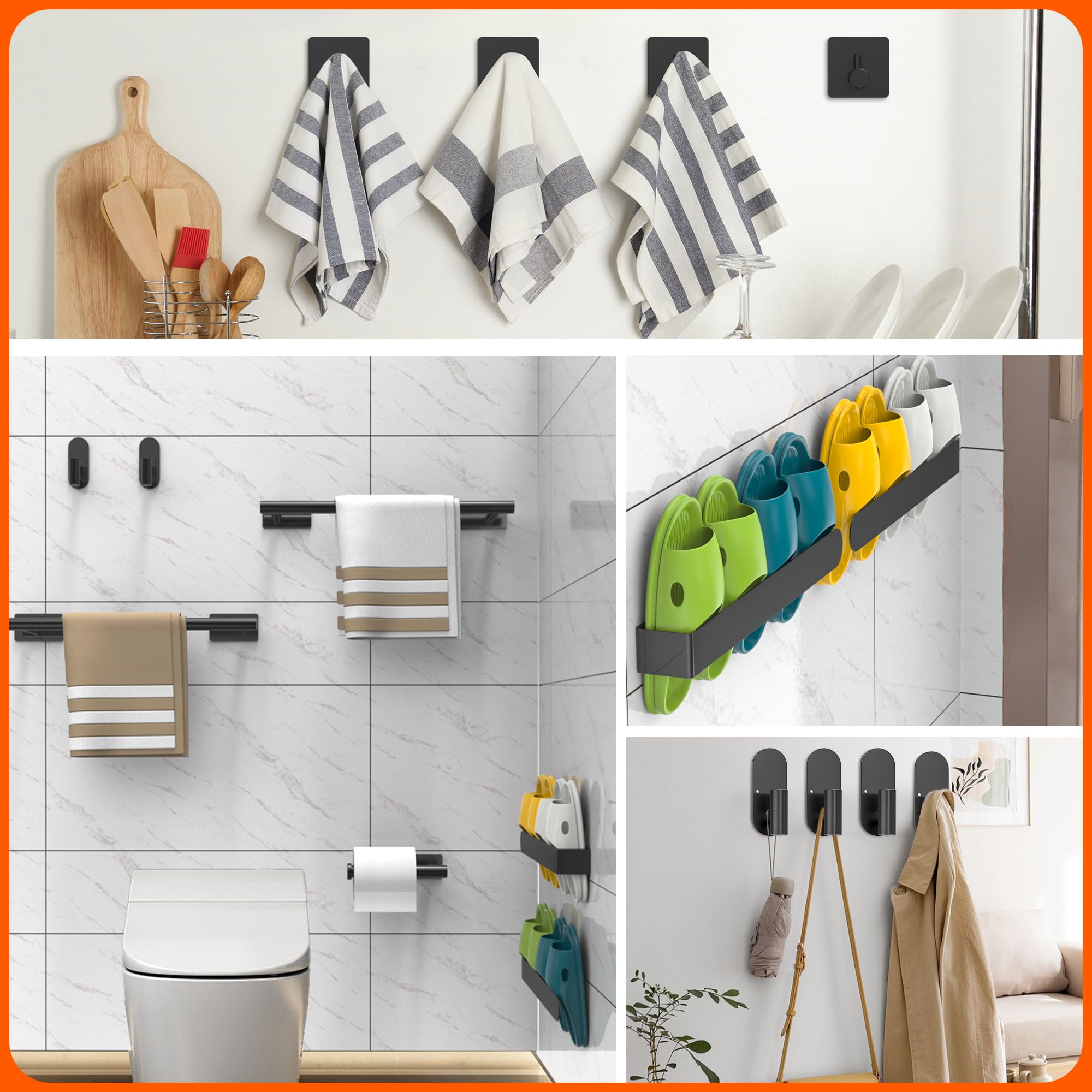 Set Porte-Serviettes Salle De Bain AIKER - 10 Pièces Adhésifs Acier Inoxydable 304, Sans Percage