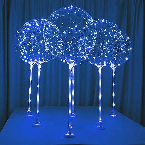 Lightsfever Globo de luz LED azul de 6 piezas con palos, soportes y baterías, para mesa, no requiere helio, kit de bricolaje (azul)