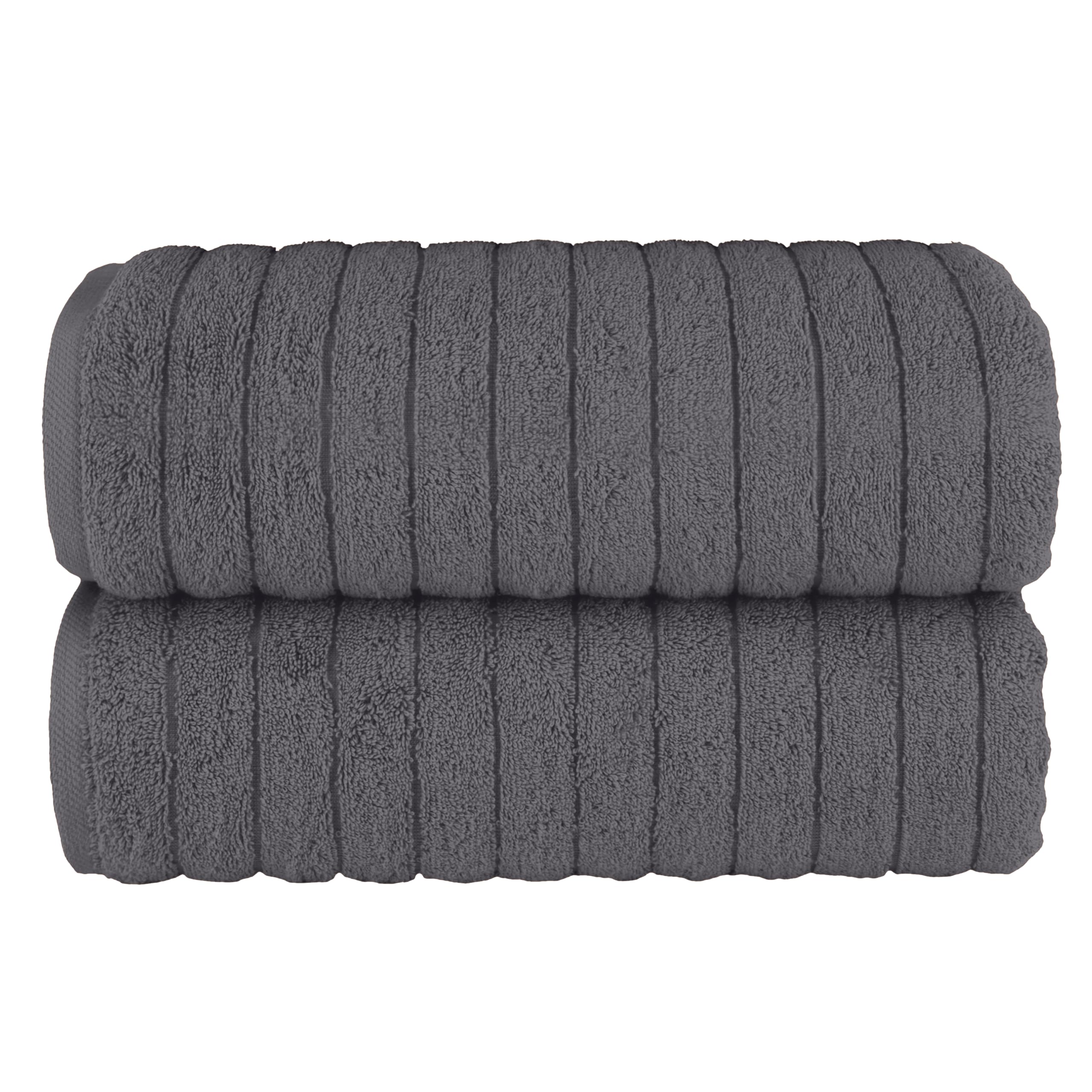 Elegant Comfort 100% Turkish Cotton Corduroy Ribbed Luxury Soft 2 Pack Bath Towels 27 x 54 Inch - Ultra Plush, Absorbent, Quick Dry, Hotel Spa Quality Towels for Bathroom Essentials, Gray