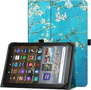 HGWALP Universal Case for 9inch 10inch Tablet,Stand Folio Universal Tablet Case Protective Cover for 9" 10.1" Touchscreen Tablet, with Adjustable Fixing Silicon Band and Stand-Apricot Flower