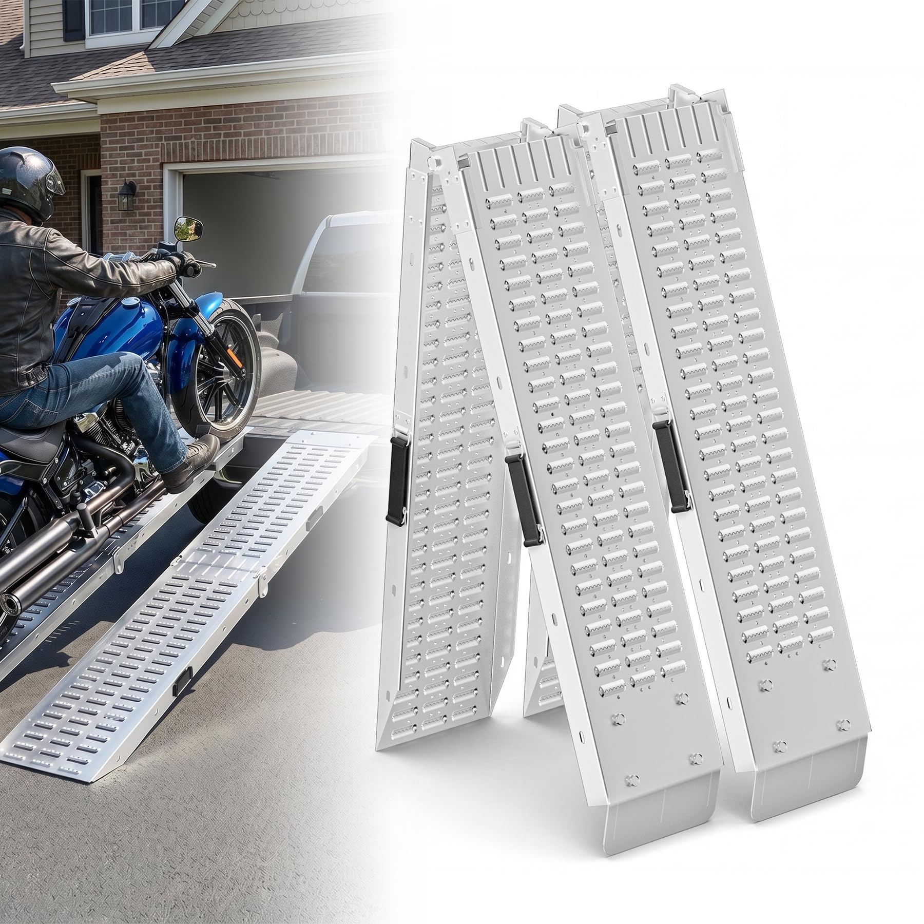 Froadp 2x Pieghevoli Rampe di Carico per Auto Coppia di Rampe con Antiscivolo Zincata Rampa di Accesso Marciapiede per Veicoli Motociclistici ATV Auto Moto Carico Massimo 400KG (180x22,5x4,5cm)