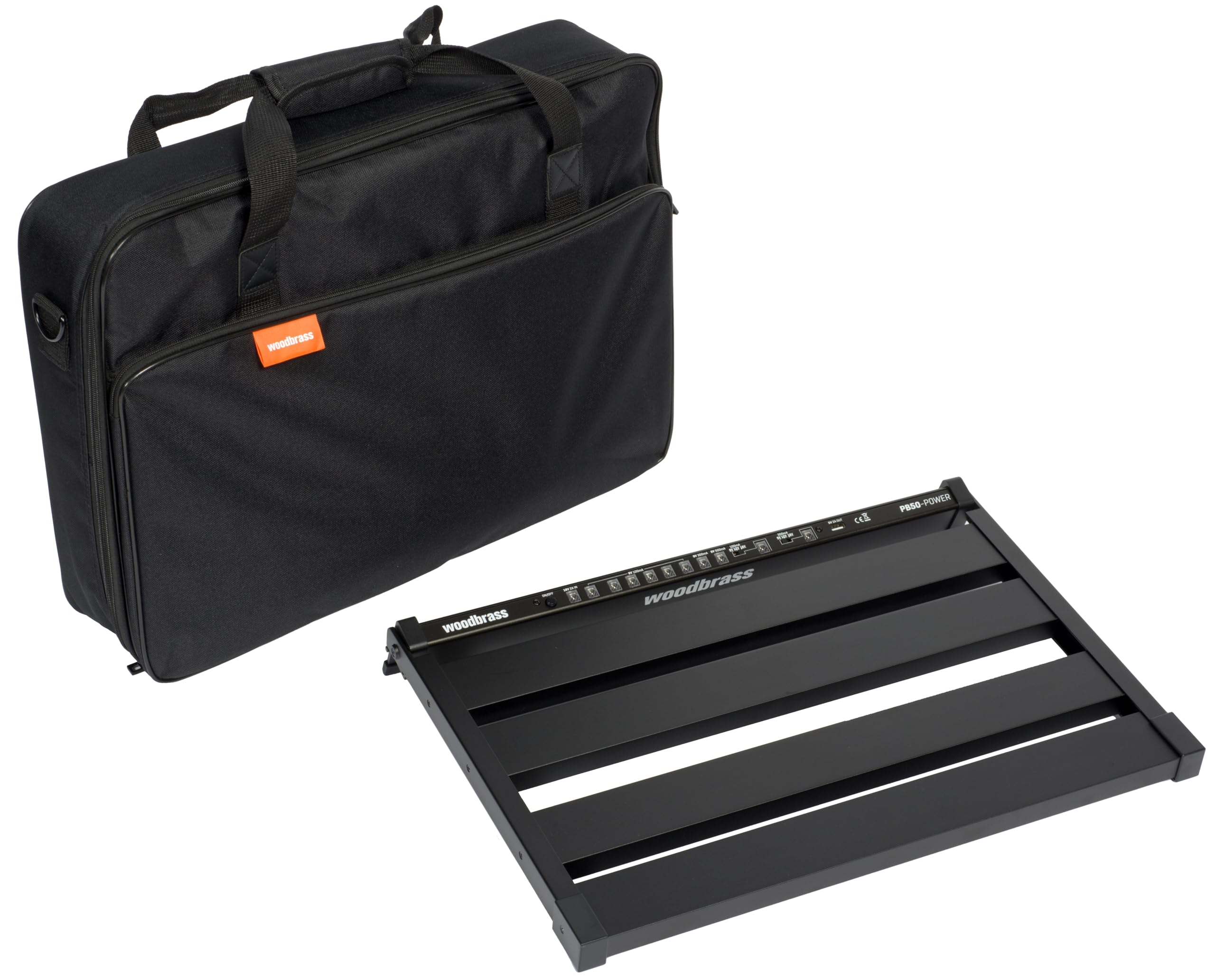 Woodbrass PB50-POWER Pedalboard alimenté avec housse de transport matelassée - Solution robuste et polyvalente pour 10 pédales d'effets guitare et basse : Parfait pour la maison, répétition et scène