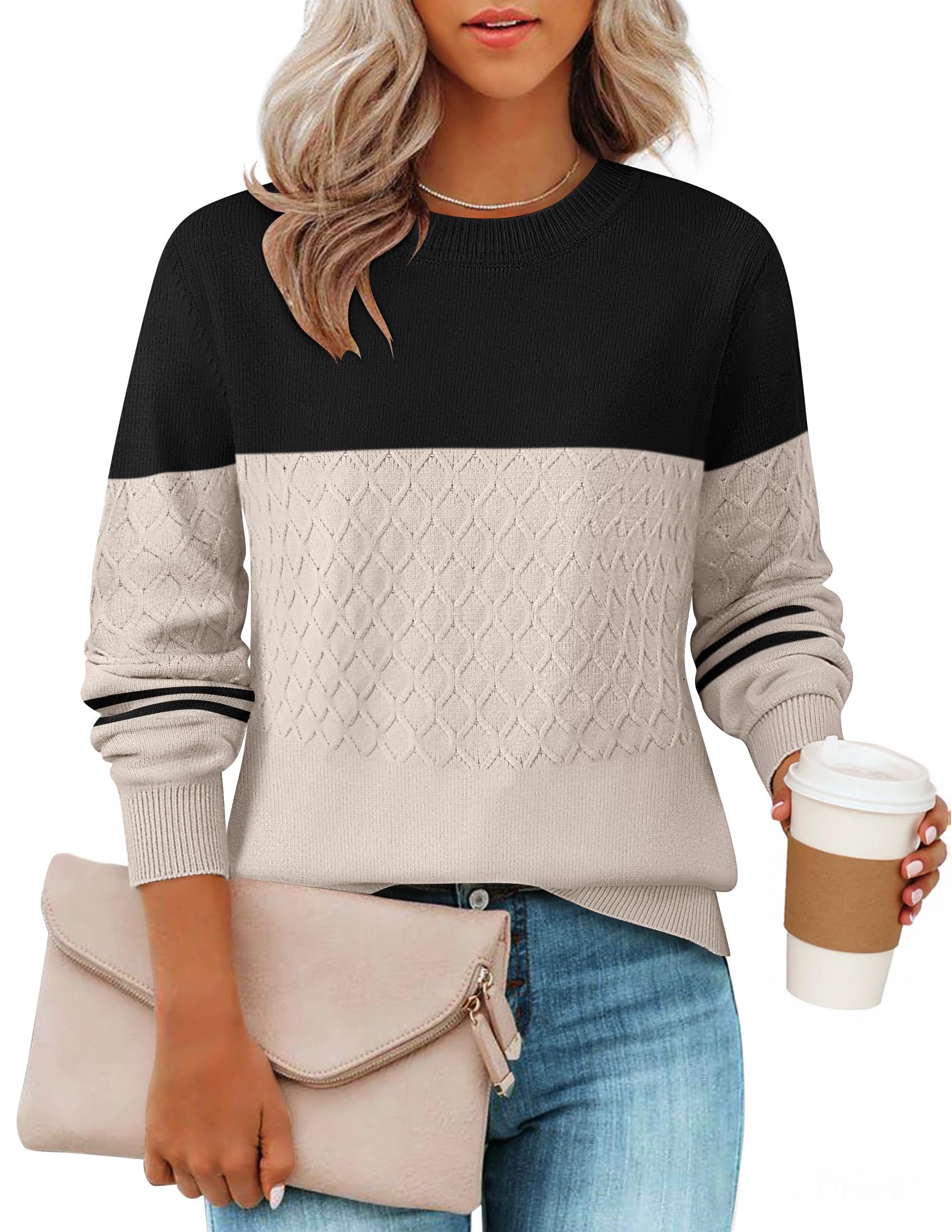 ZESICA Womens 2026 Fall Winter Sweaters Casual Long Sleeve Crew Neck Loose Knitted Pullover Sweater Tops