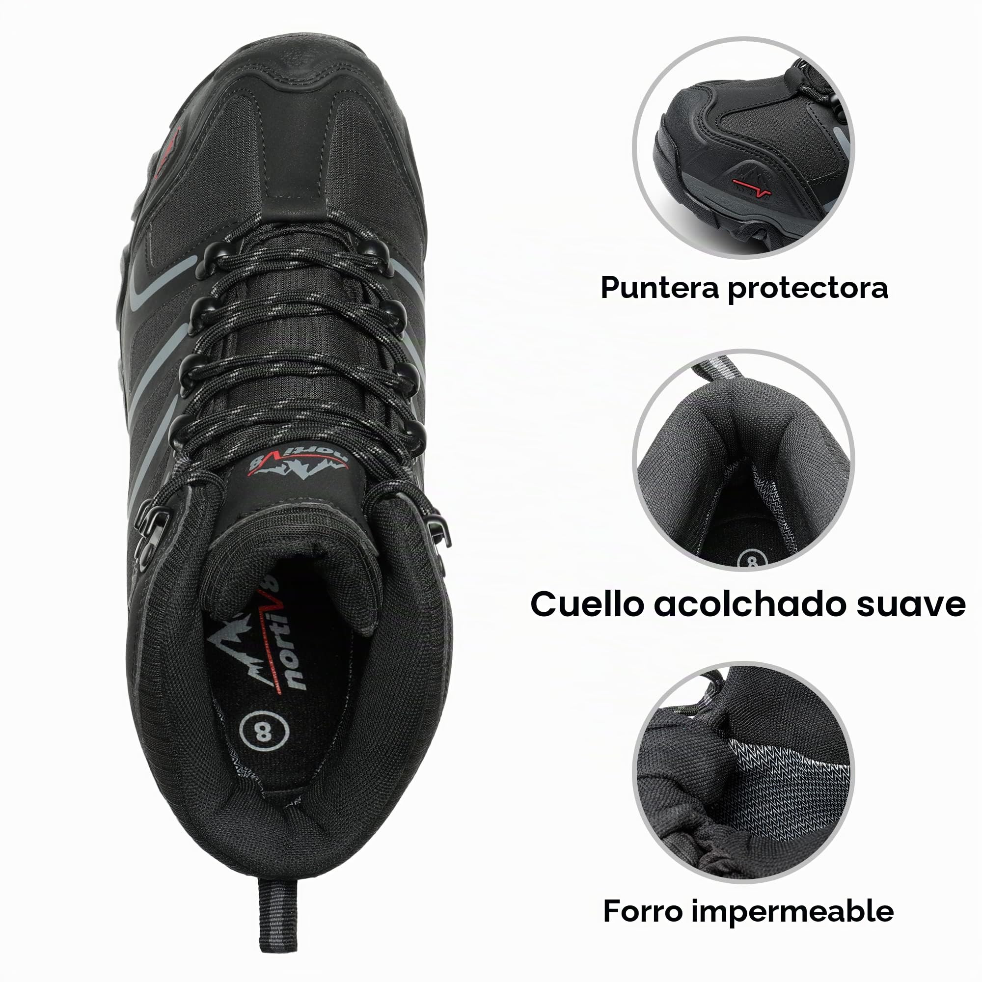 NORTIV 8 Botas Trekking Zapatilla Senderismo Hombre,Negro Gris,41