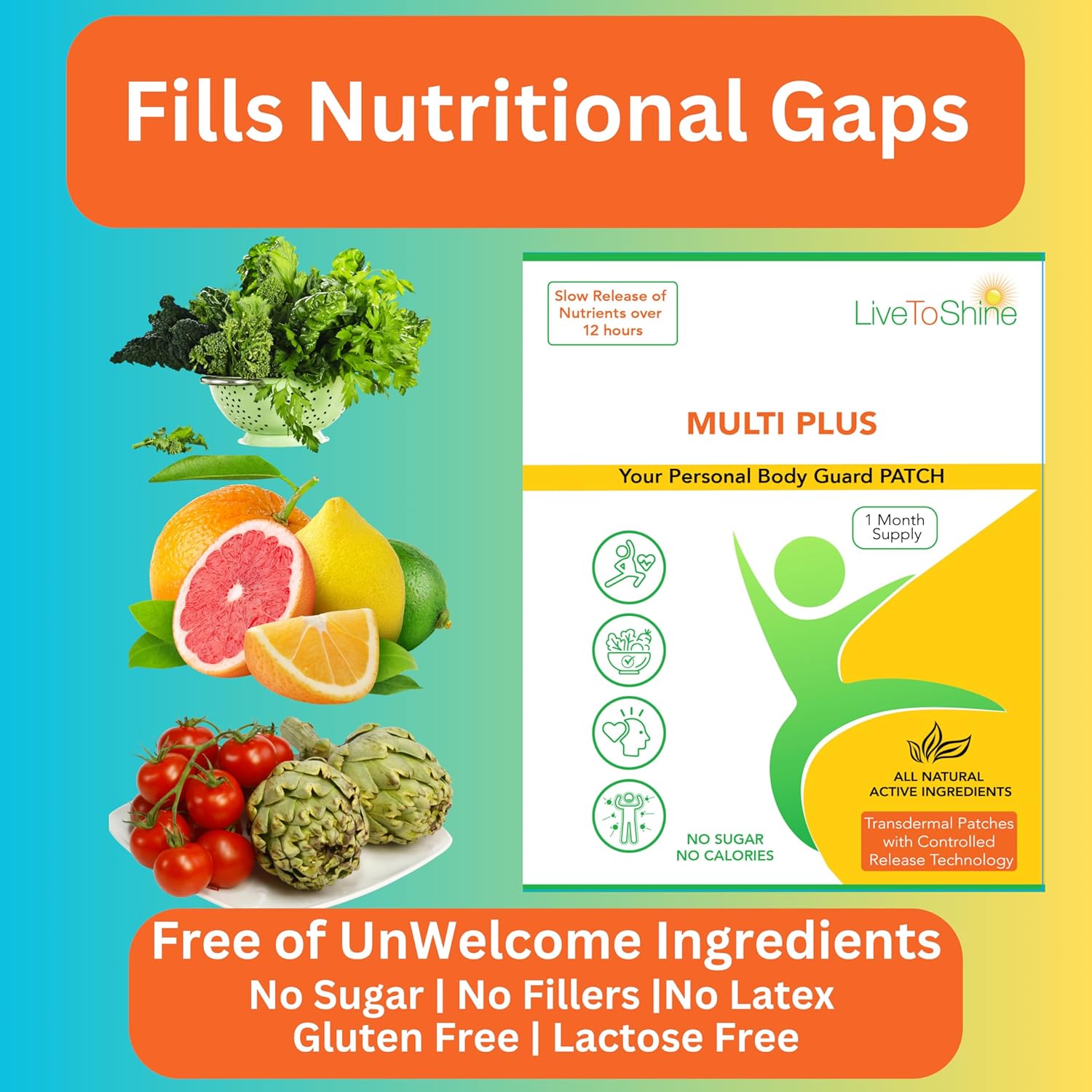 Live To Shine Multi Plus and Calcium Magnesium D Patch Bundle - 2 Packs - 30 Day Supply Each Pack - USA Made