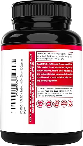 Miniatura 3 de Suplemento de berberina de 500 mg por porción (60 cápsulas) Berberina HCL para apoyo a la salud intestinal para hombres y mujeres - Suplementos
