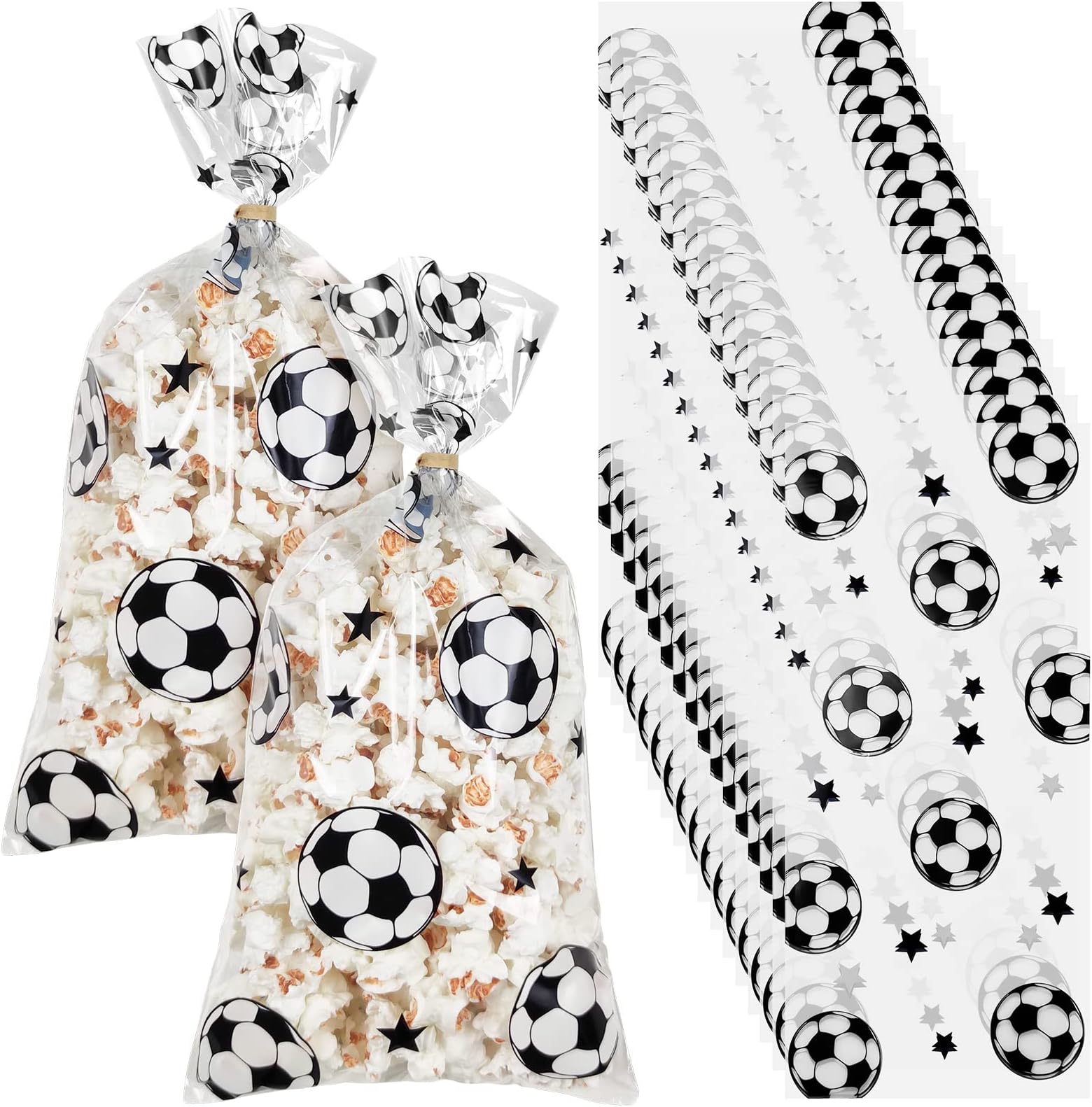 100 Pcs Football Party Favors Packs Cellophane Treat Goodie Bags, Bulk Soccer Clear Gift Bags with Candy Cookie Snack, World Cup Decorations 2022 Team Birthday Supplies Boys Kids Adults