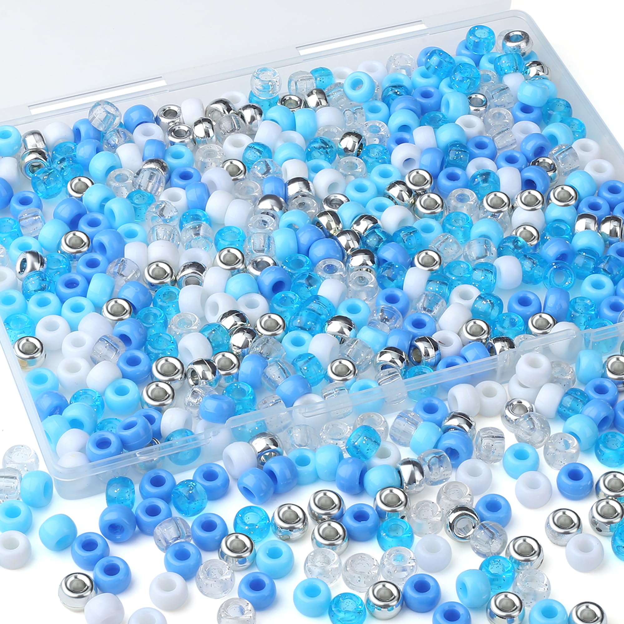 Perles poney pour tresses de cheveux et bijoux d'été azur - Kit 500 pièces