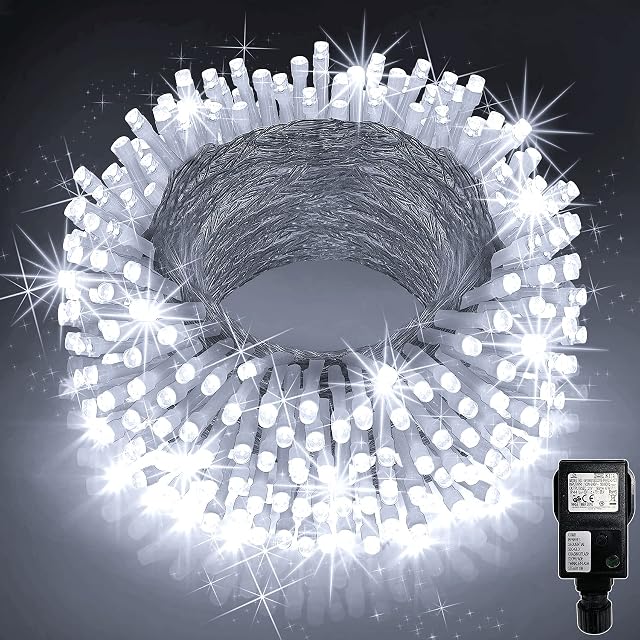 Heceltt Outdoor Christmas Lights Mains Powered, 60m 500 LED Cool White Fairy String Lights Waterproof, Clear Wire Christmas Tree Lights for Garden Party Wedding Home Xmas Holiday Decorations(White)