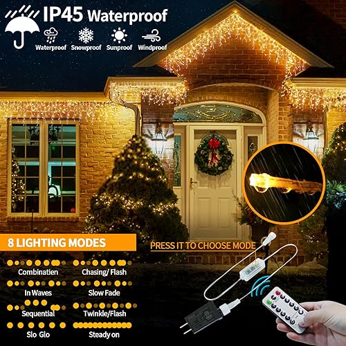 Miniatura 5 de QLIRJAD 600 luces LED de carámbano de 66 pies, decoración al aire libre, cortina de carámbanos, guirnalda de luces conectables, impermeables,
