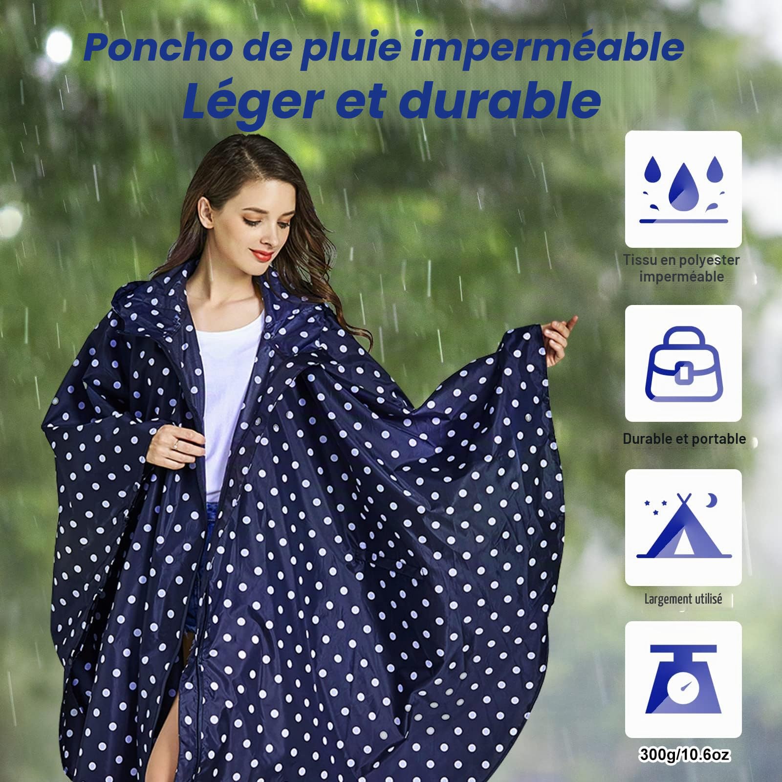 LAMA Poncho de pluie imperméable, léger et réutilisable, veste de pluie de randonnée avec capuche et pochette de transport pour adultes, femmes, hommes, activités de plein air