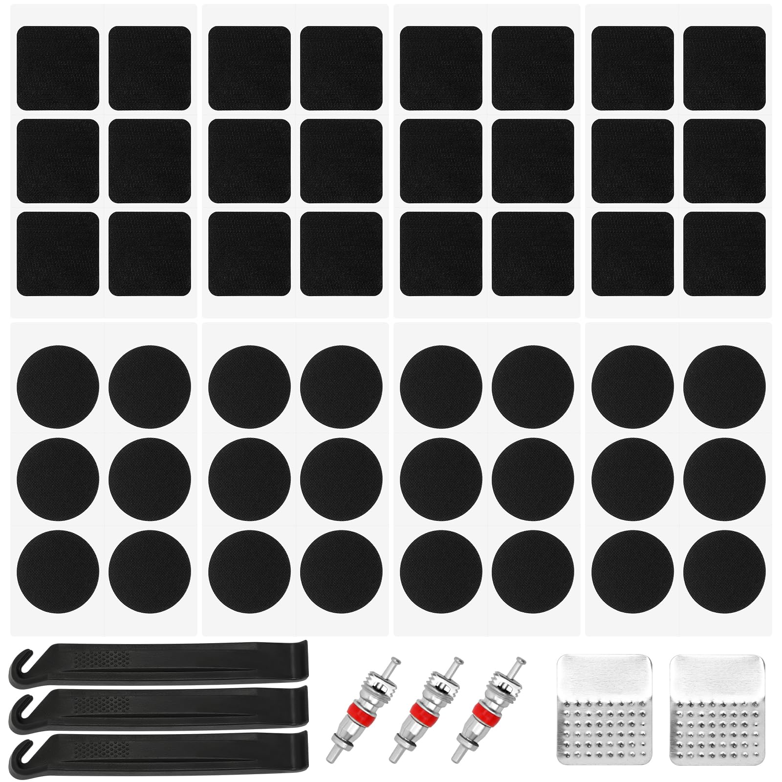 Fzosinou 56 Pcs Bike Puncture Repair Kit, Self Adhesive Bicycle Tyre Repair Set Include Tyre Levers, Travel Size Bicycle Inner Tube Repair for All Types of Bicycles