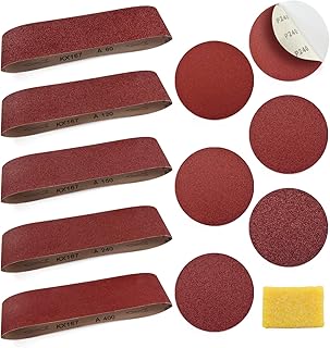 Sanding Belts and Sanding Discs Set for Power Combination Disc & Belt Sander 10 PCS 4 x 36” Aluminum Oxide Sanding Belts and 12 PCS 6” PSA Self Adhesive No-hole Sticky Back Sanding Discs(80-400 Grit) 