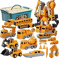 Lawfig 7-in-1 Magnetic Transform Engineering Car Toys - Robot Building Blocks Set with Storage Box for Kids Ages 3-8