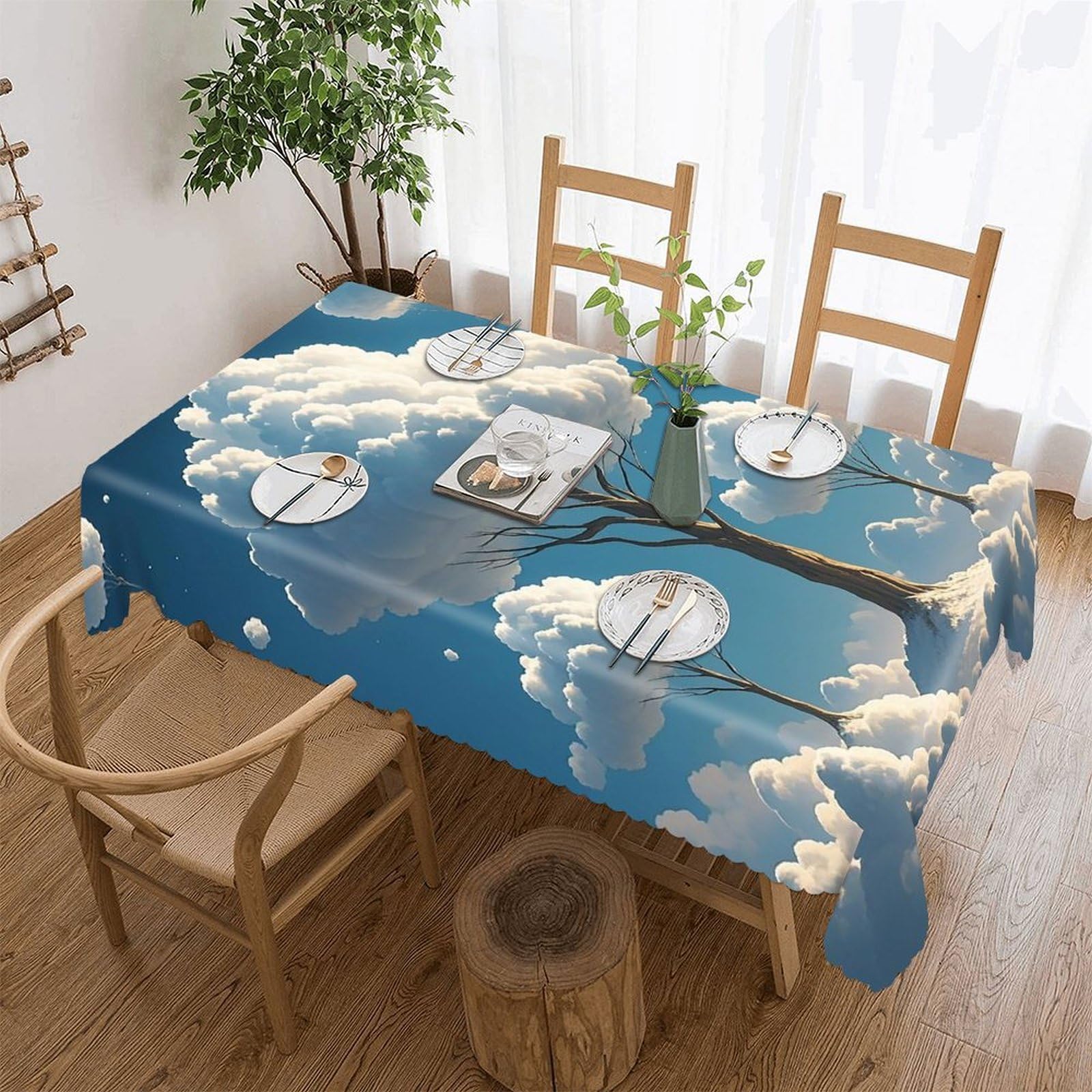 LZQPOEAS Tree Clouds Tablecloth Rectangle Table Cloth Decorative Fabric Table Cover Waterproof Seasonal Table Cover Wrinkle Resistant Washable Table Cloth for Party Picnic Dinner Decor 55"x70"