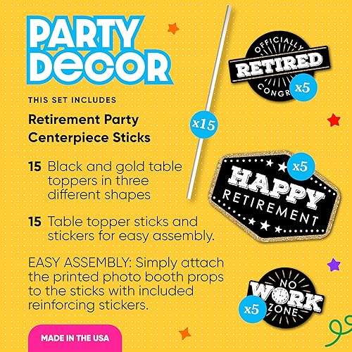 Miniatura 2 de Big Dot of Happiness - Palitos de centro de mesa de fiesta de jubilación, feliz jubilación  Decoración de mesa - Juego de 15