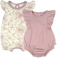 HonestBaby 2-Pack Organic Cotton Romper & Ruffle Bodysuit Dress for Infant Toddler Girls - Breathable Soft GOTS Certified