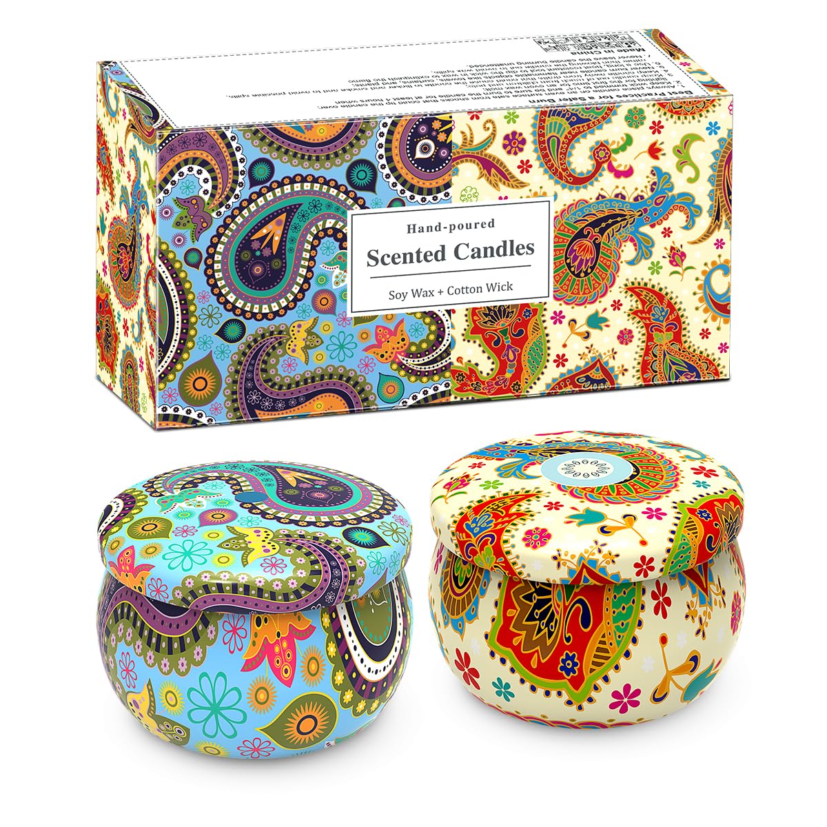 YOSICILSet of 2 Scented Candles Soy Wax Aromatherapy Candles 4.4 OZ Portable Tin Candles, Gifts Basket for Christmas Thanksgiving Valentine's Day