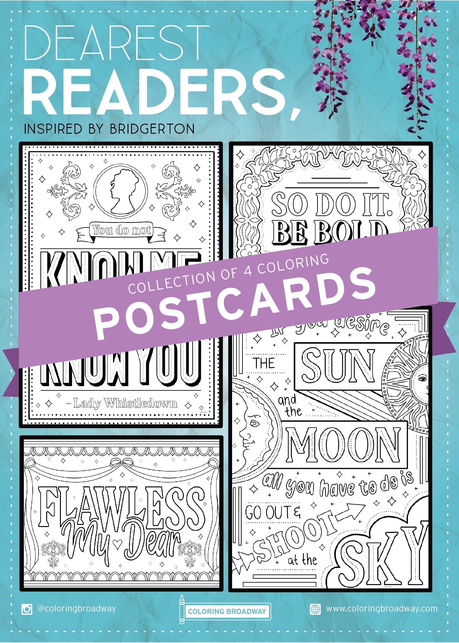 Coloring Broadway - Bridgerton Inspired Coloring Postcards (Set of 4), Dearest Reader Musical Merchandise, Printed on Matte Card Stock (5" x 7"),