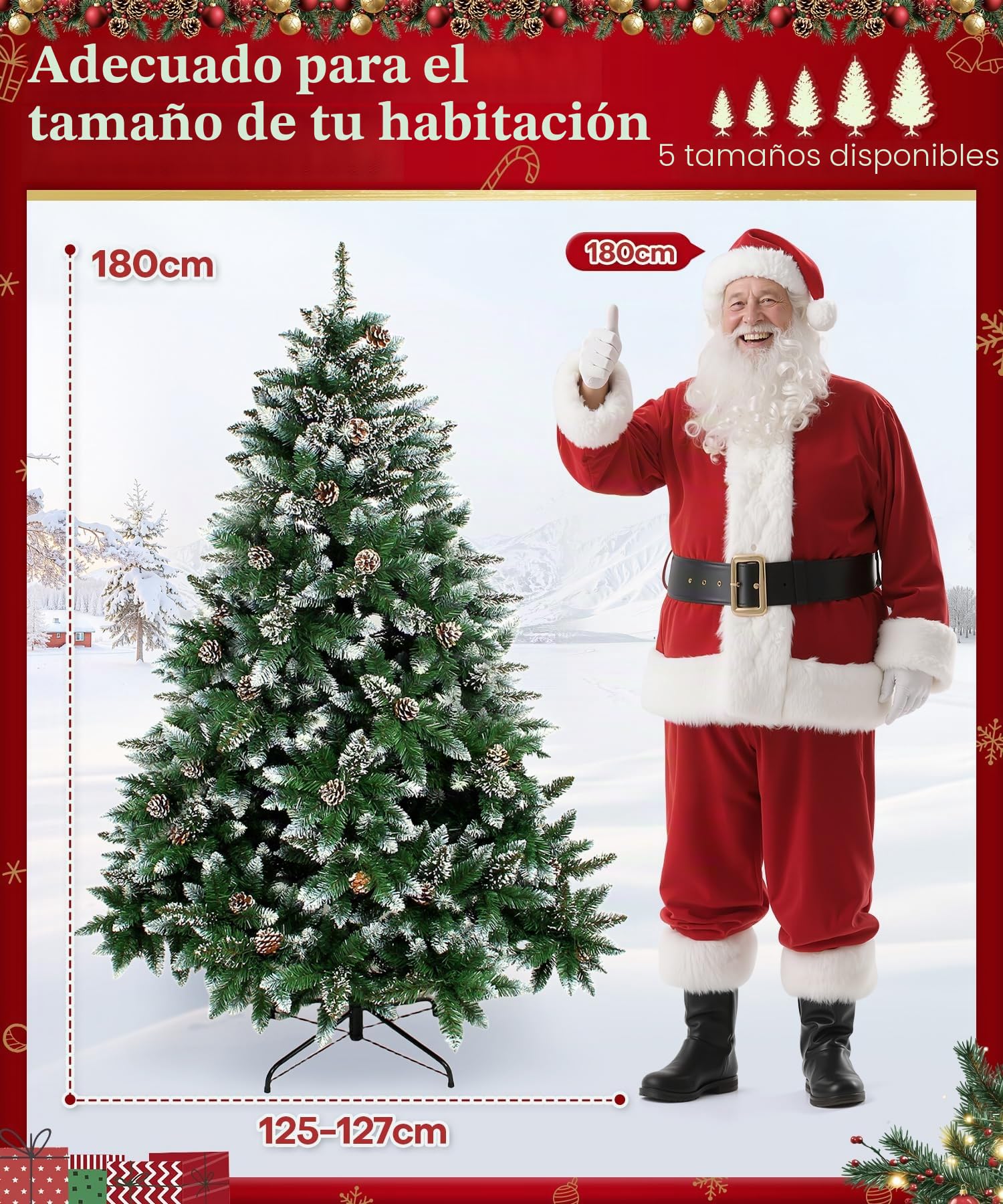 Yorbay - Árbol de Navidad Artificial Natural de Blanco Nevado, 180cm 930 Puntas Incluye Las Piñas y Soporte Metal, para Decoración Navideña Reutilizable