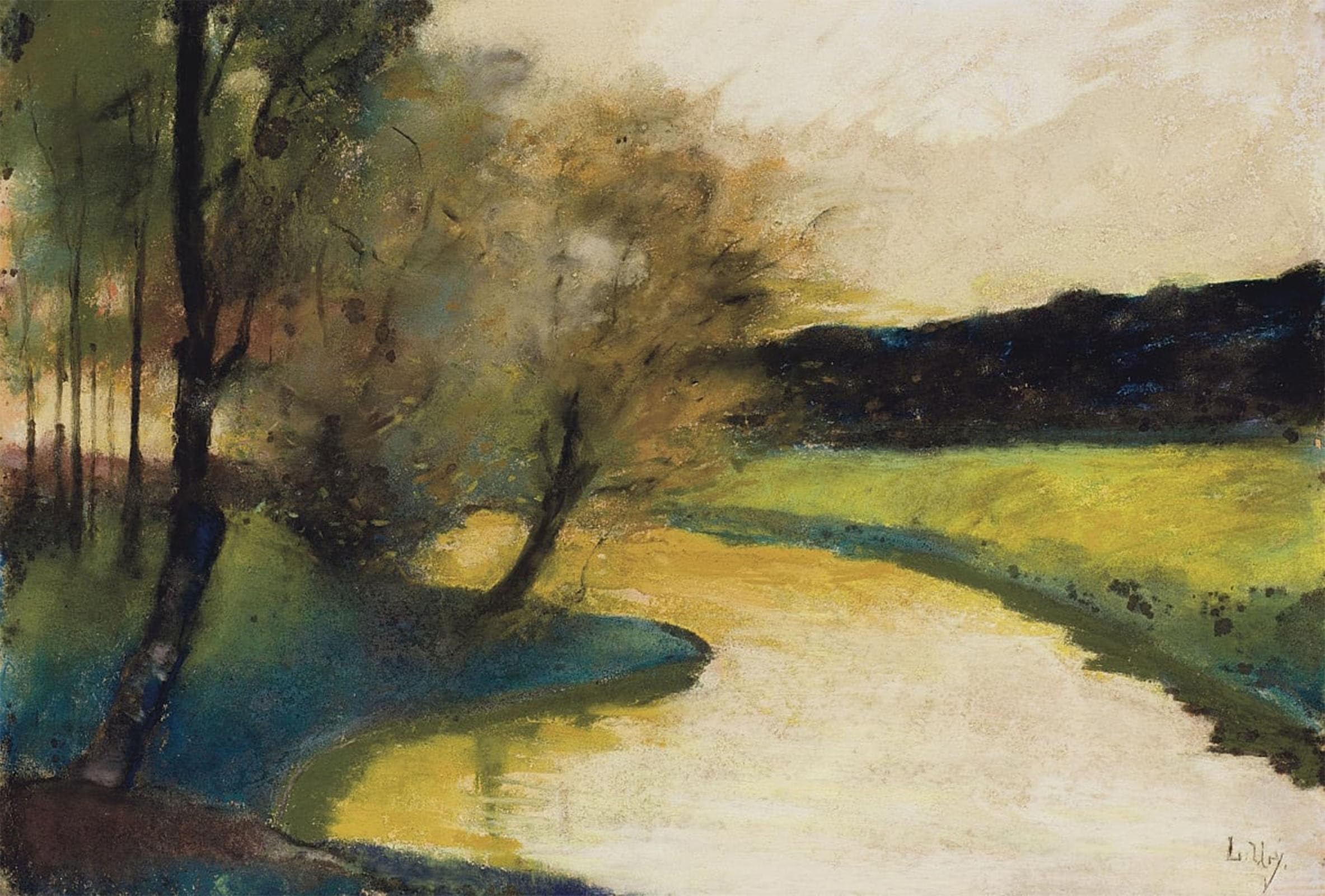 HRJUBWREE Retro Picture Art Painting Wall Poster Autumnal Brook Landscape in the Evening Light by Lesser Ury Vintage Art Print for Office Decor 60x90cm