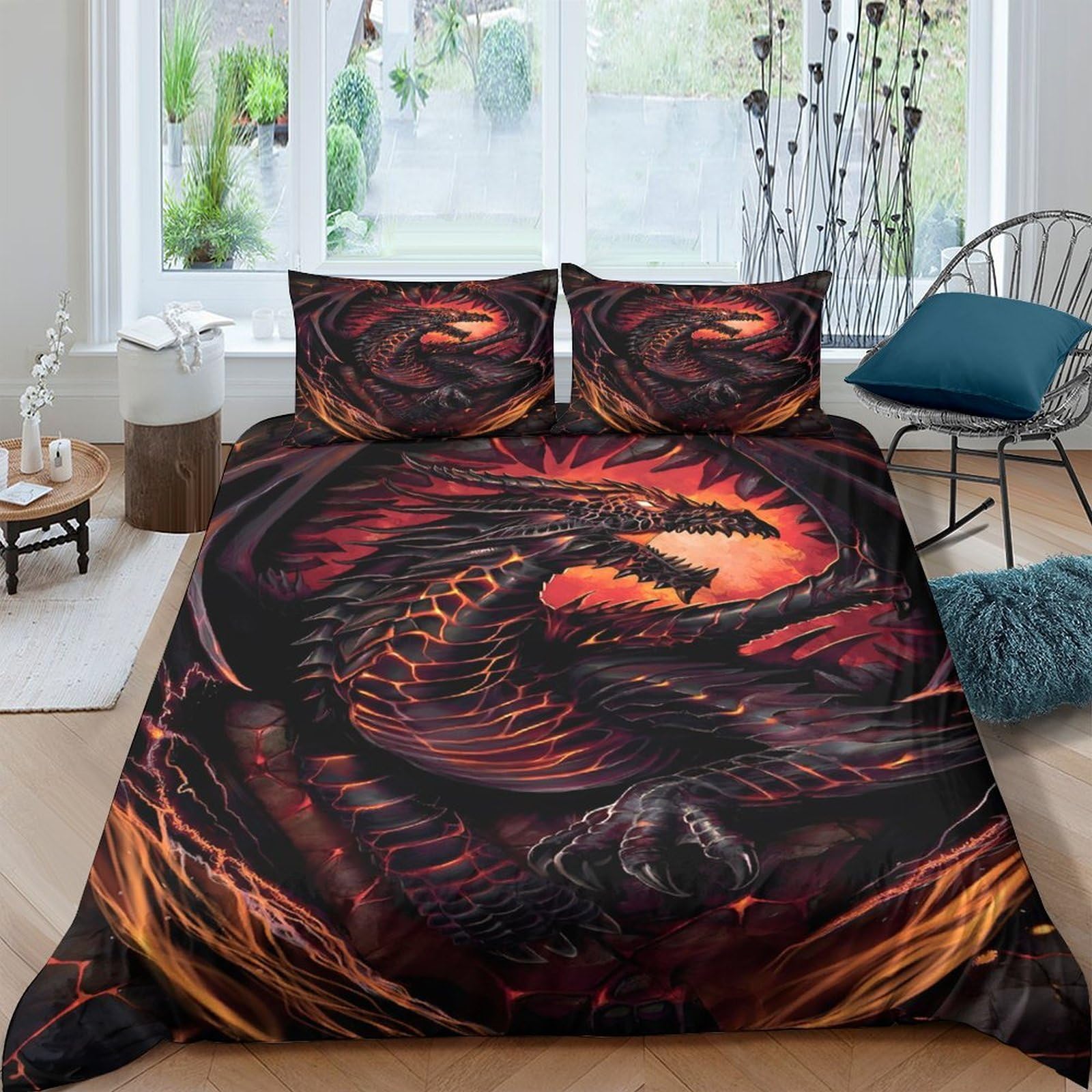 Ctjqhvkz Style-9 3D Printed Dark Dragon Fitted Sheet Microfiber Deep Red Artistic Bed Sheet For Bedroom Guest Room Decor Single（135X200cm）