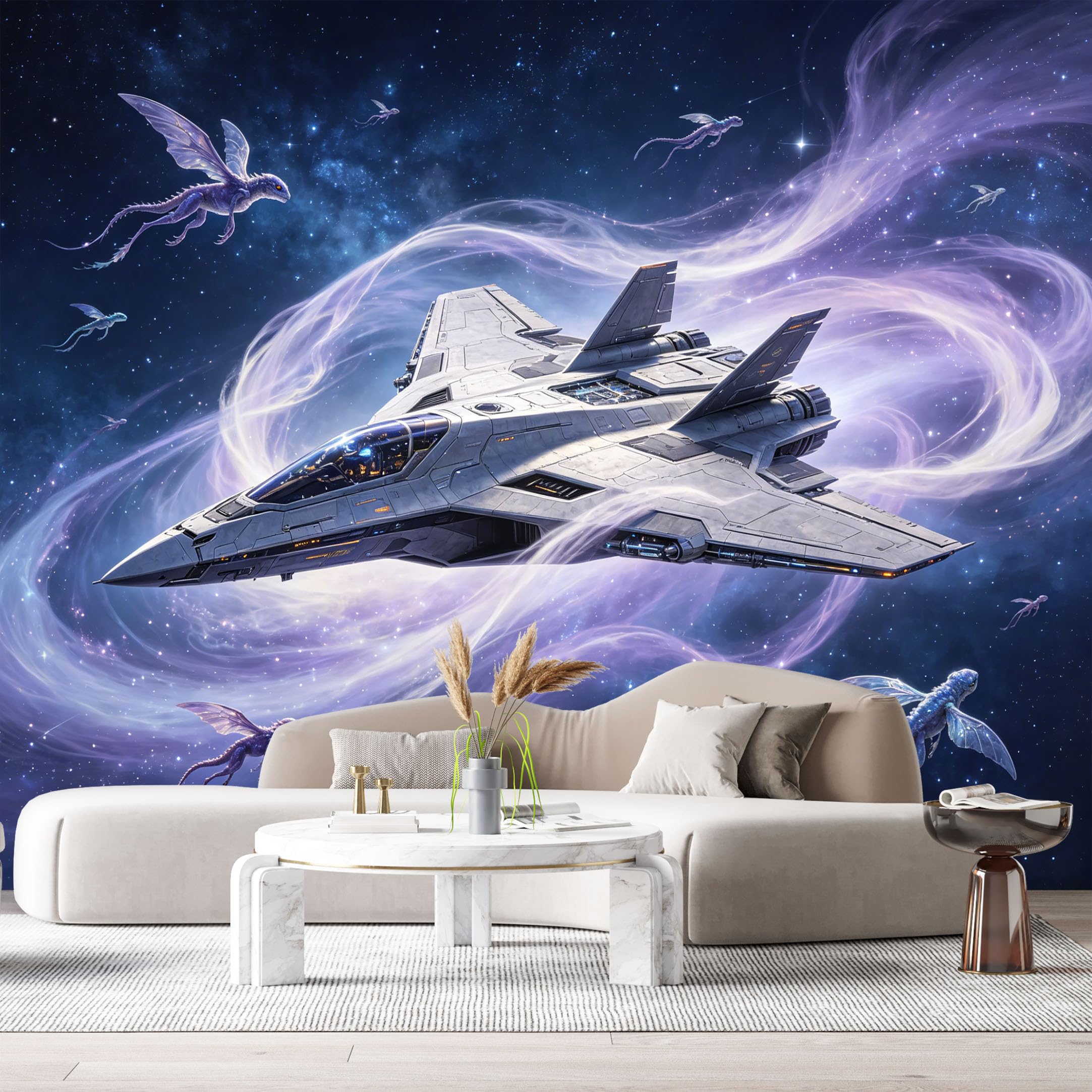 Custom Size Wall Murals Futuristic Spaceship Galaxy Nebula Abstract 3D Surreal Creatures SelfAdhesive Wall Fabric Removable Large Wallpaper for Photo Living Room