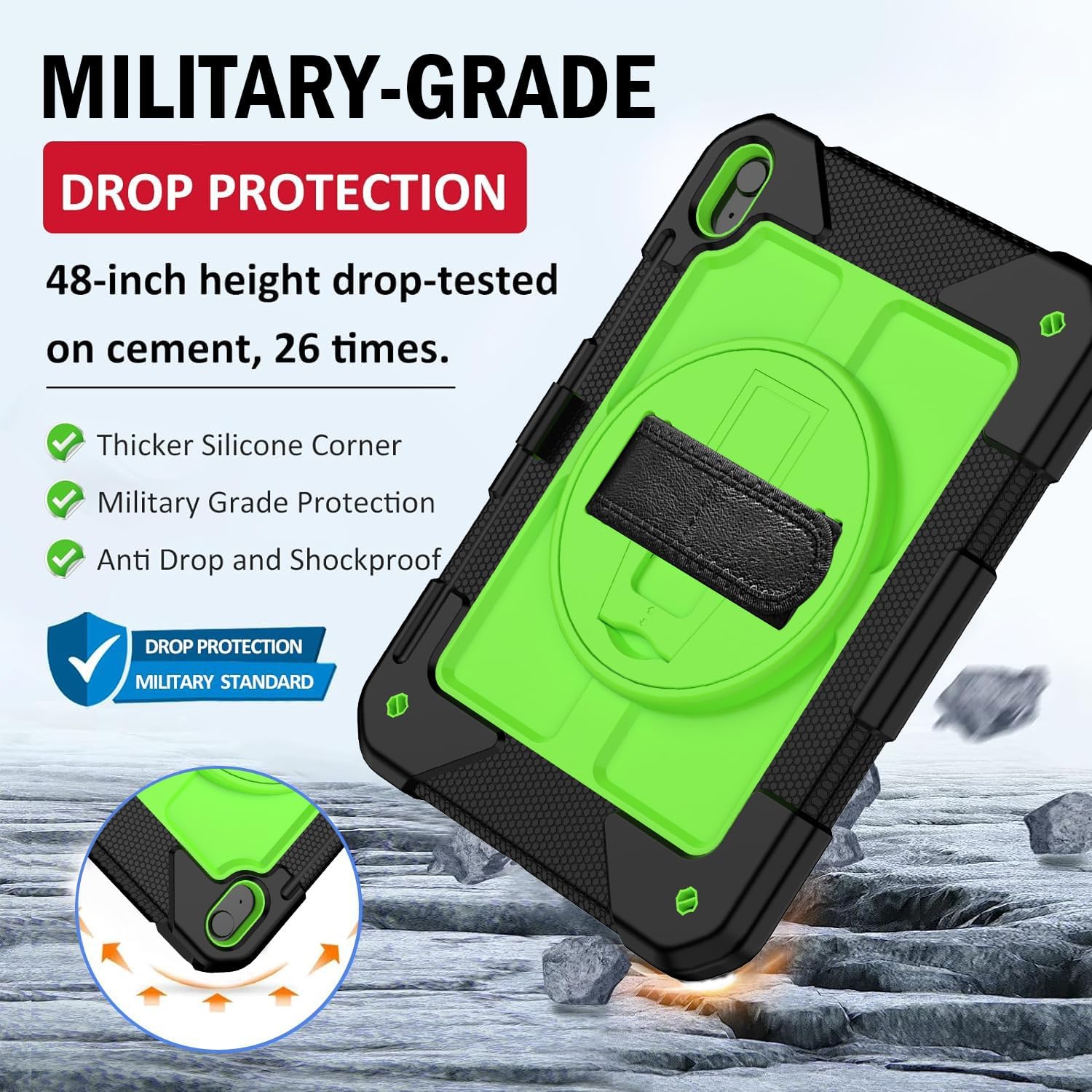 BMOUO Case for iPad (A16) 11th Generation 11" 2025/iPad 10th Generation 10.9 inch 2022, 360 Rotating Stand & Pencil Holder & Hand Shoulder Strap Shockproof iPad 11th/10th Generation Case, Green