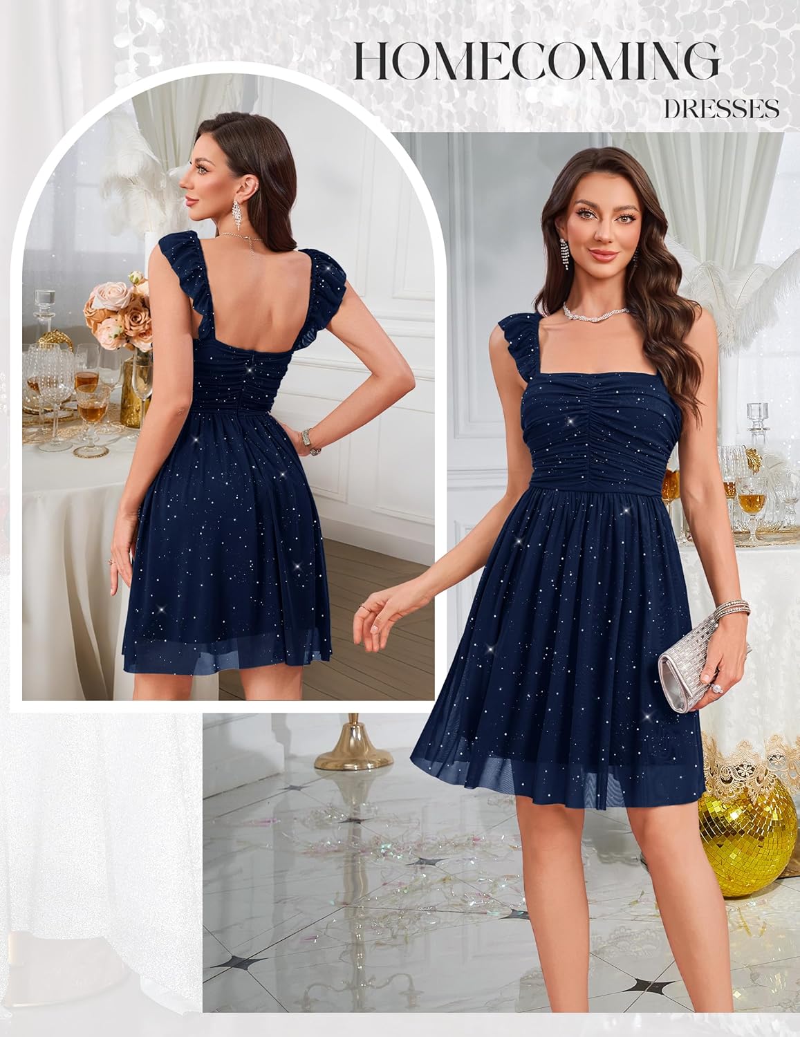Wedtrend Sparkly Homecoming Dresses for Teens Ruffle Strap 80s Dress Short Cocktail Dresses - Image 2