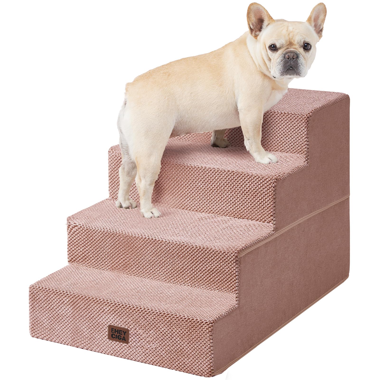 EHEYCIGA Dog Stairs for Bed 20" H, 4-Step Extra Wide Dog Steps, Pink | Pet Steps for Small Dogs and Cats for High Bed, Non-Slip Balanced Pet Ramp Indoor