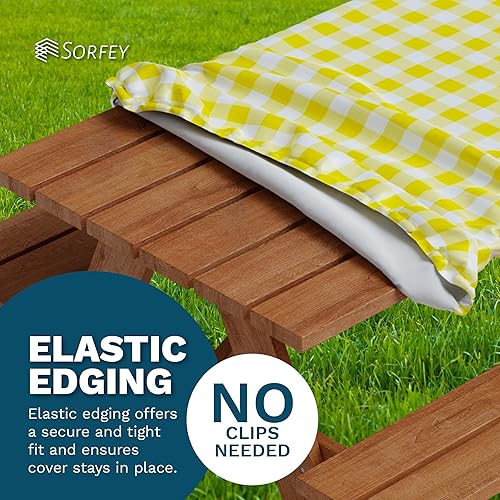 Miniatura 6 de Sorefy - Mantel de vinilo ajustable para mesa de pícnic, diseño a cuadros, forro de franela, 24 x 48 pulgadas, rojo