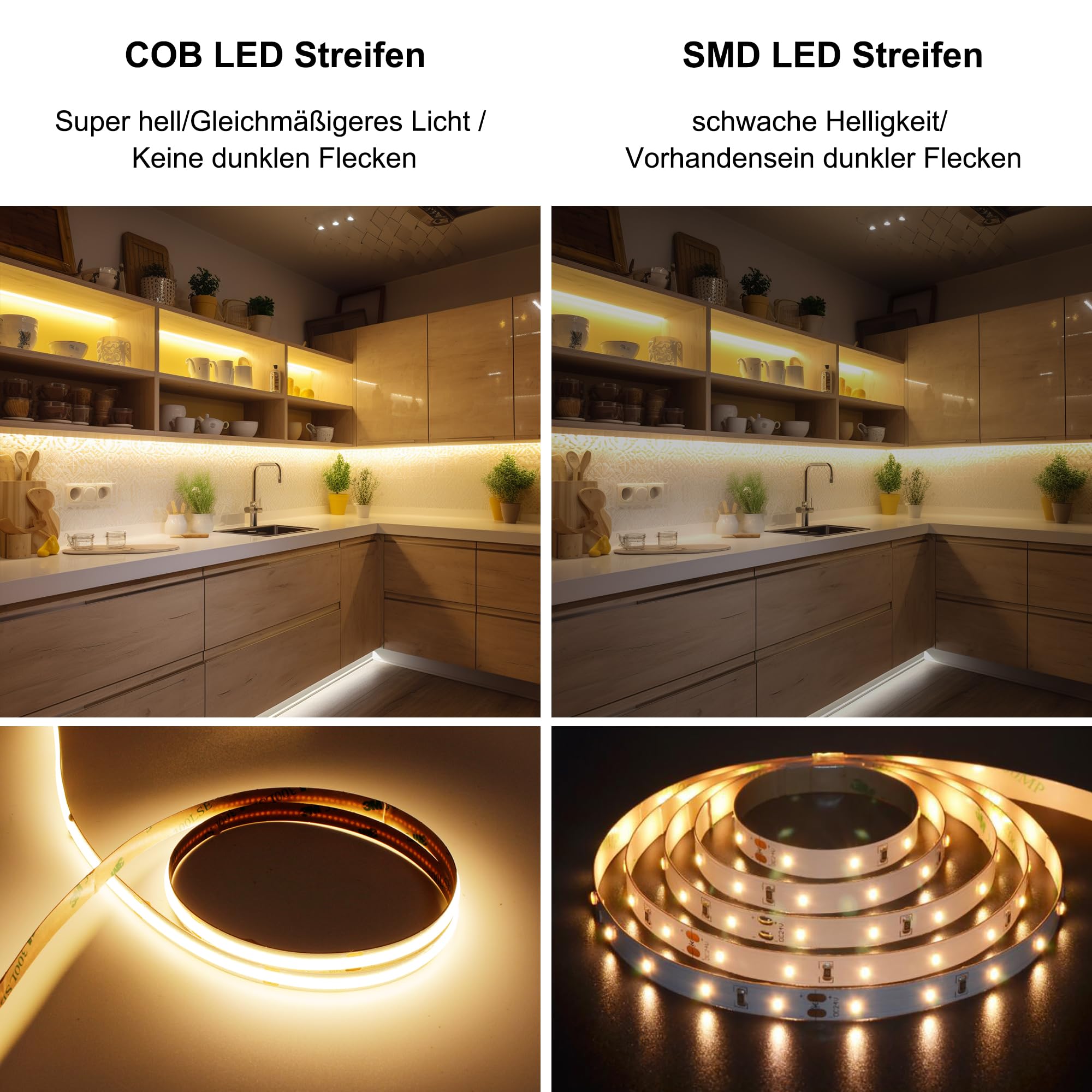 AXMOTUT LED Strip 3m, COB LED Streifen Warmweiss 2700K, LED Lichtband 24V 320LEDs/M, Dimmbar Led Streifen 3Meter mit RF Fernbedienung und Netzteil, CRI90 für Zuhause Partei deko, DIY Dekoration