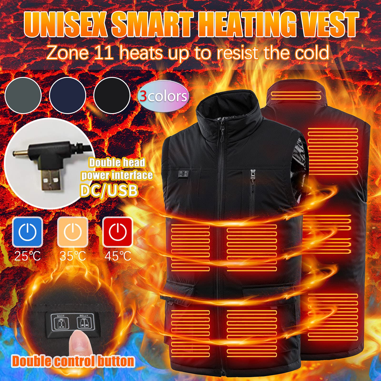 Gilet Chauffant pour Homme et Femme, Gilet Chauffant électrique Rechargeable par USB, Gilet Thermique d'hiver à 3 températures