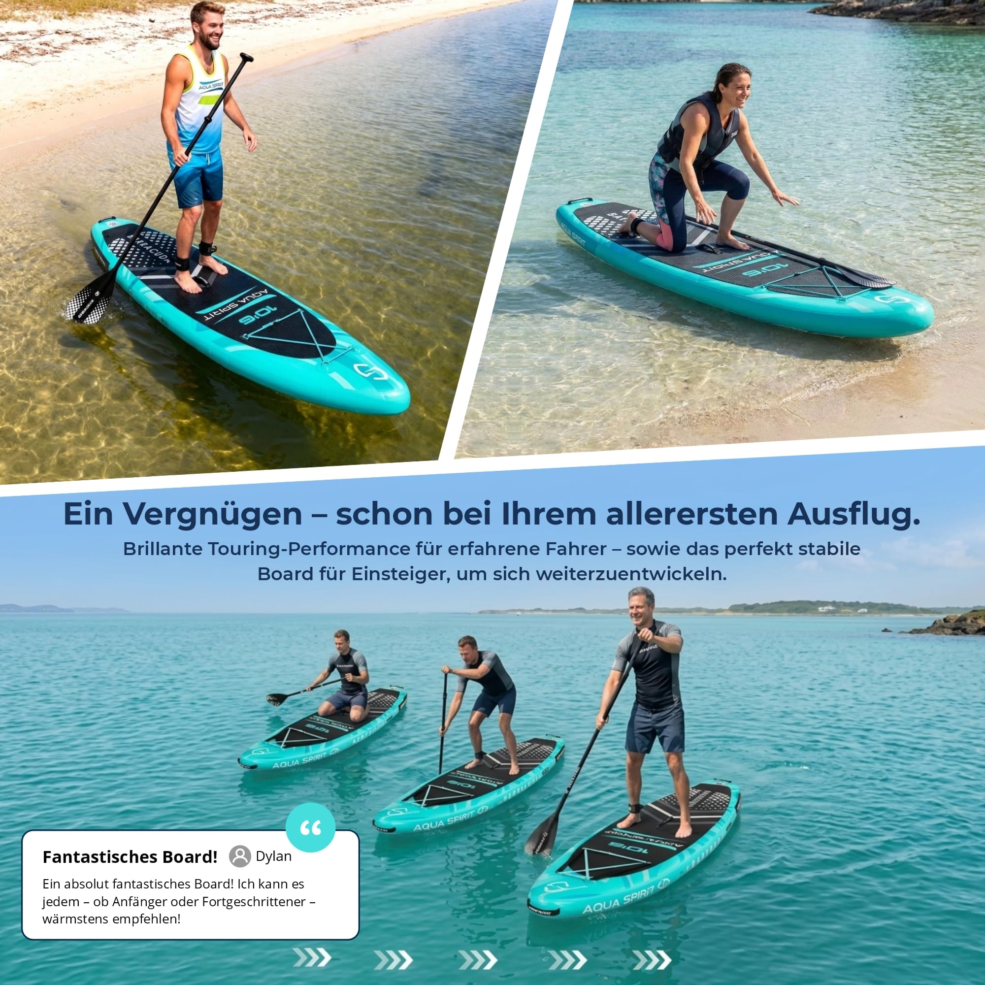 Aqua Spirit Sup Board mit Sitz | Kajak Aufblasbar Barracuda Stand Up Paddling Board 320x81x15cm Für Standup Paddle Board bis 150KG mit Sup Sitz, Doppelpaddel, Pumpe, Tasche & Zubehör Sup Set