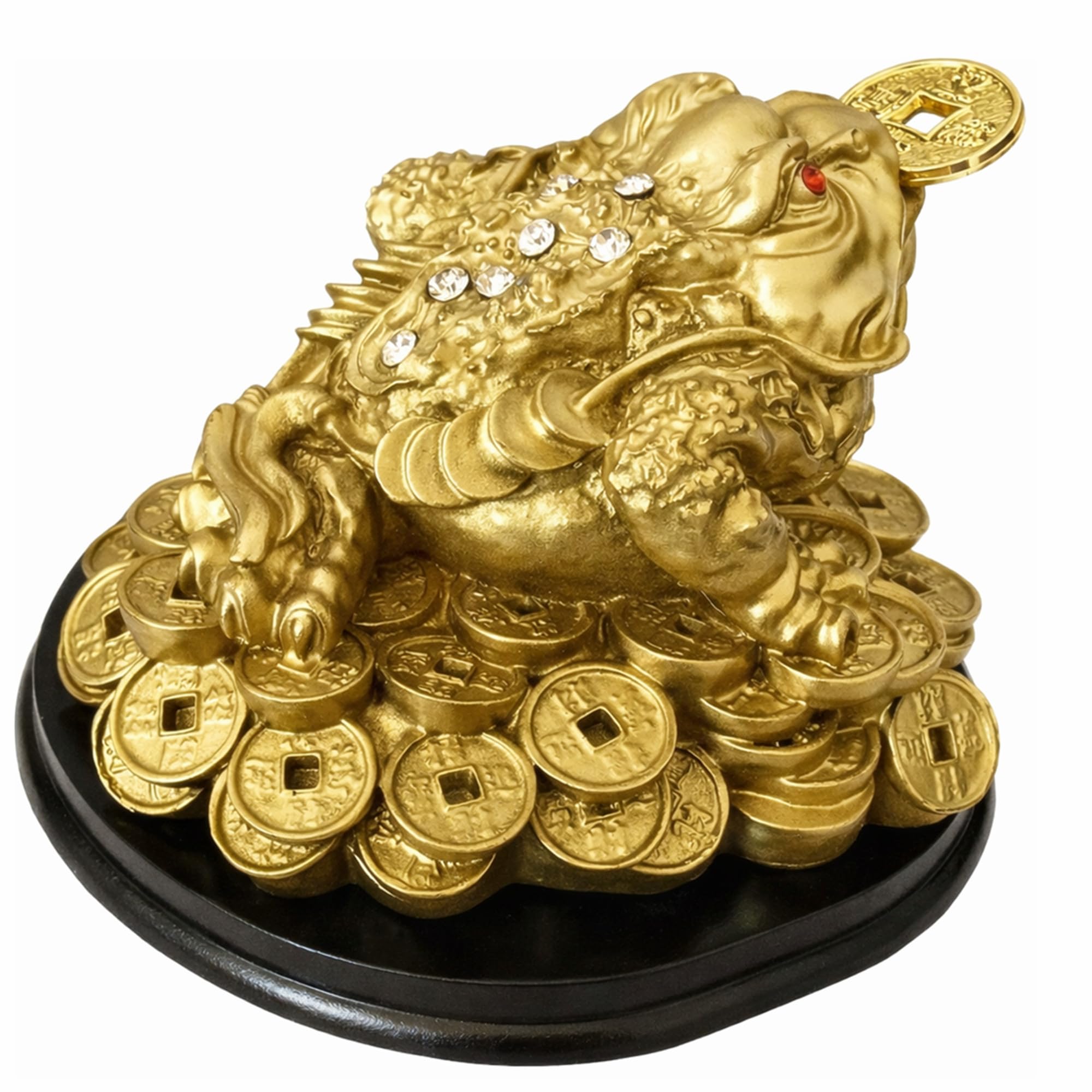 Feng Shui Money Frog (Three Legged Toad) Hold Two Ignots on a Pile of Money for Wealth Luck