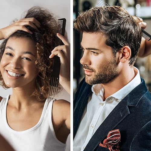 Miniatura 7 de Peine de carbono rosa o negro, 3 piezas con peine de carbono rosa o negro con peinetas de acero inoxidable con peines de puntas de metal para mujer