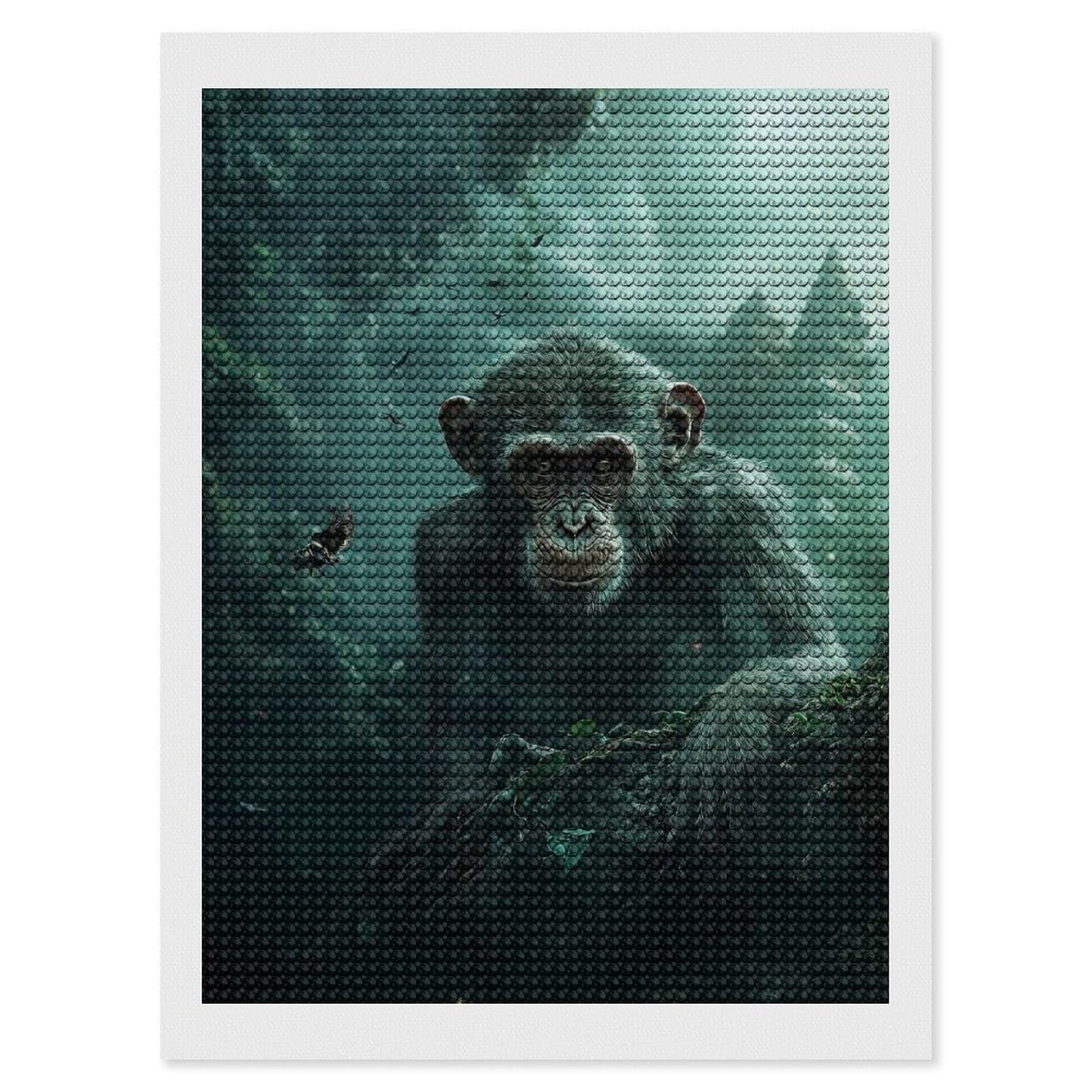 Junmoney Chimpanzee in Jungle Diamond Painting Set 12"x16", Stress Relief Craft, Easy to Enjoy, Vintage Style Decor, Festive Craft Gift