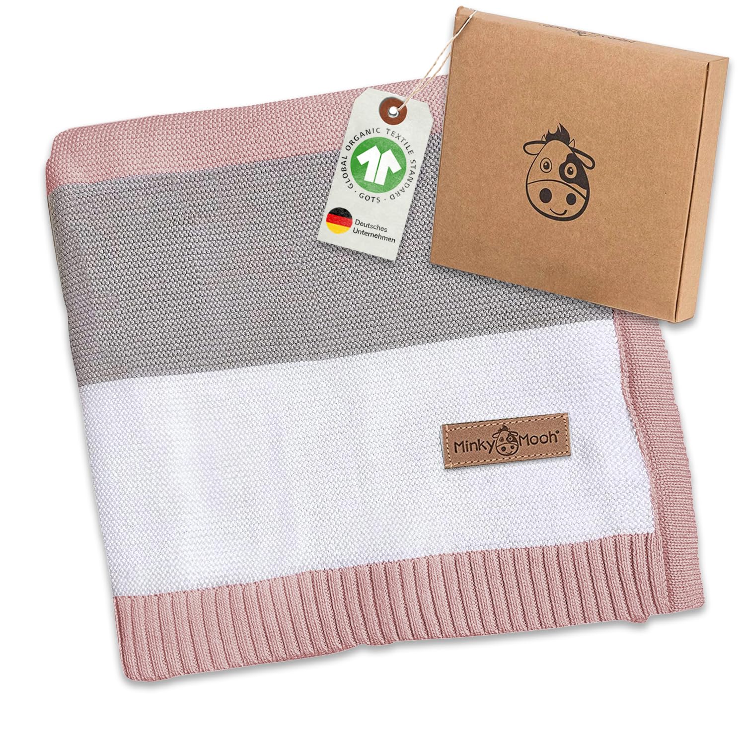 Minky Mooh® - Babydecke aus 100% Bio Baumwolle (Öko-Tex 100) Gr. 94x72cm Flieder - Baby & Kuscheldecke Geschenk für Neugeborene zur Geburt Erstausstattung - Pucktuch & Baumwolldecke Mädchen & Jungen