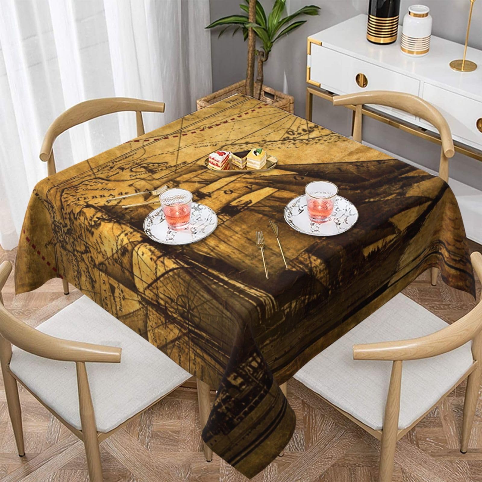 DCEHGEW Nautical Sailing Pirate Theme Prints Square Tablecloth 137x137 CM, Waterproof Fabric Table Cloth for Dining Table, Farmhouse Table Cover for Kitchen Dining Tabletop Decoration